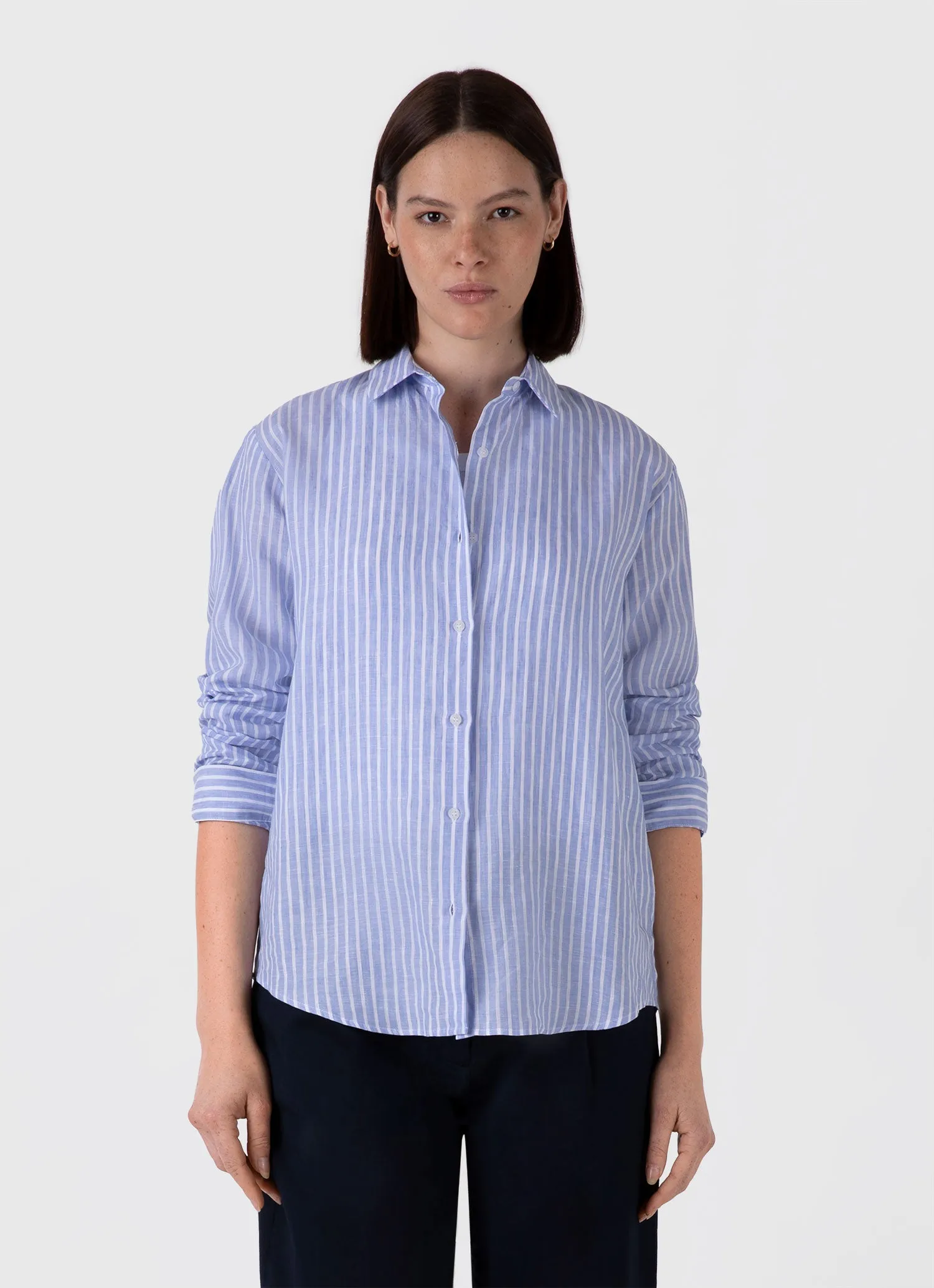 Women's Linen Shirt in Blue/White sold by Sunspel