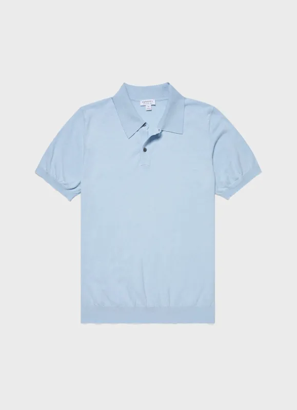 Men's Ice Cotton Polo Shirt in Blue Mist sold by Sunspel
