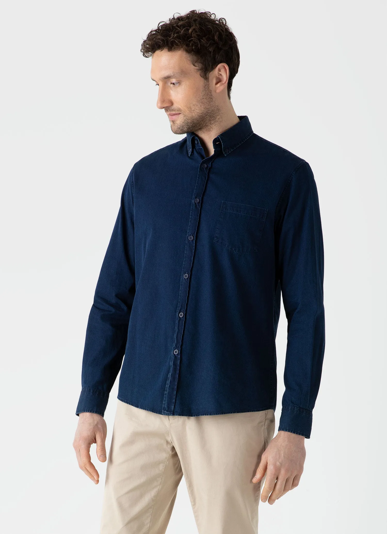 Men's Button Down Twill Shirt in Indigo sold by Sunspel product image thumbnail 2