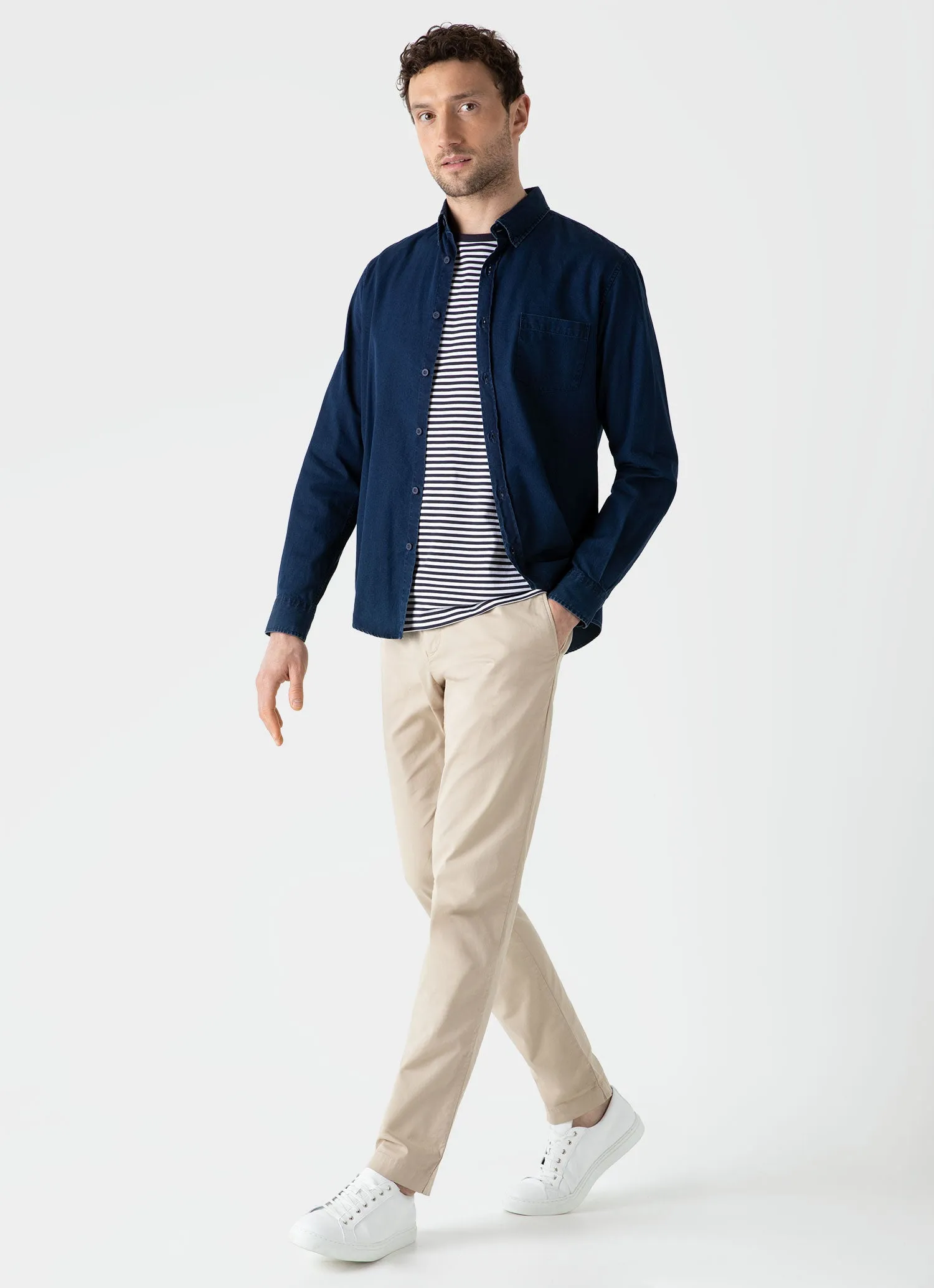 Men's Button Down Twill Shirt in Indigo sold by Sunspel product image thumbnail 3