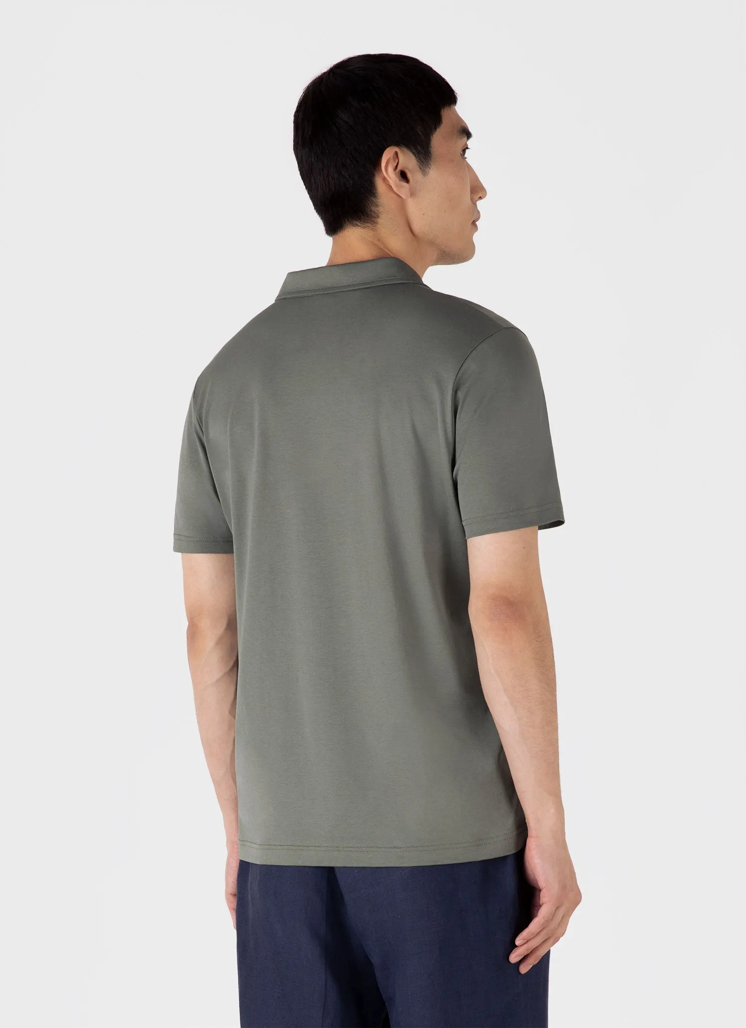 Men's Classic Jersey Polo Shirt in Dusk Green sold by Sunspel product image thumbnail 5