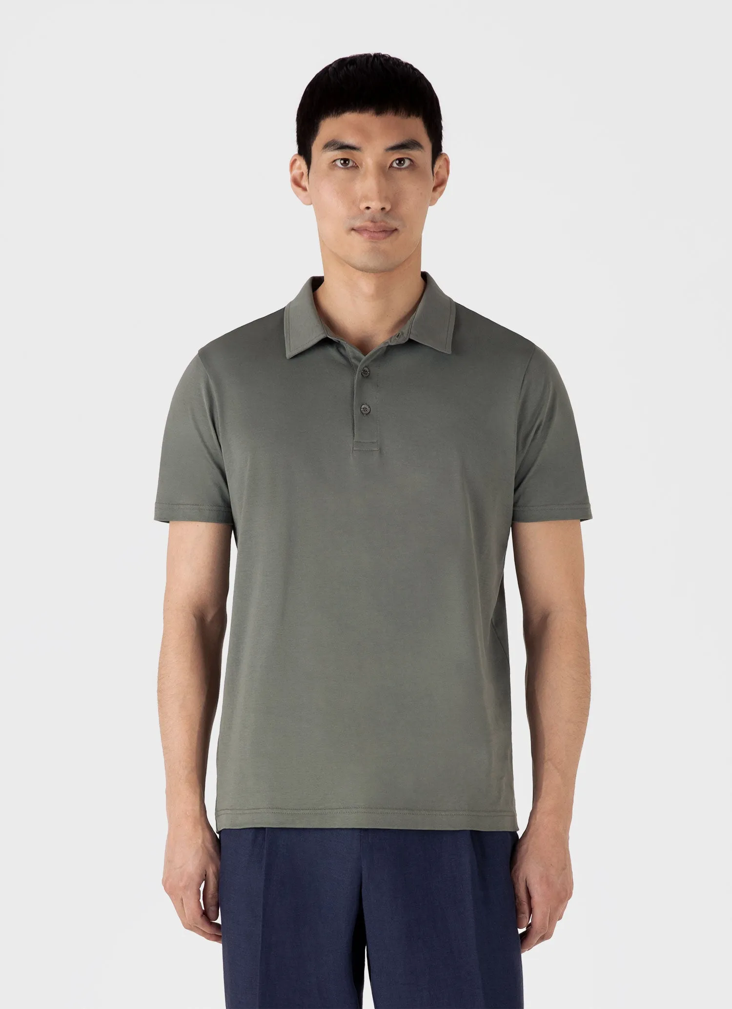 Men's Classic Jersey Polo Shirt in Dusk Green sold by Sunspel product image thumbnail 2