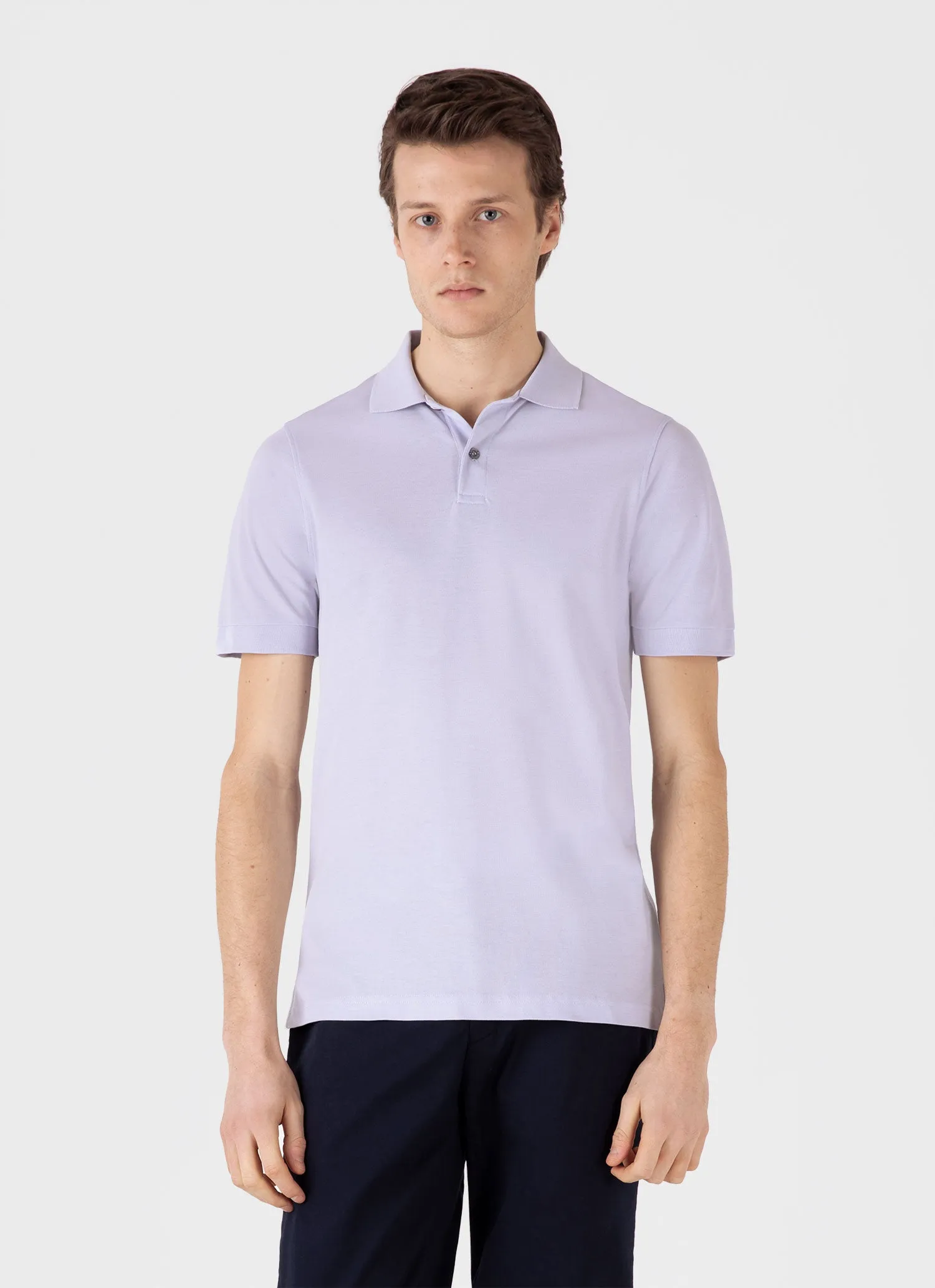 Men's Piqué Polo Shirt in Pale Lilac sold by Sunspel product image thumbnail 2