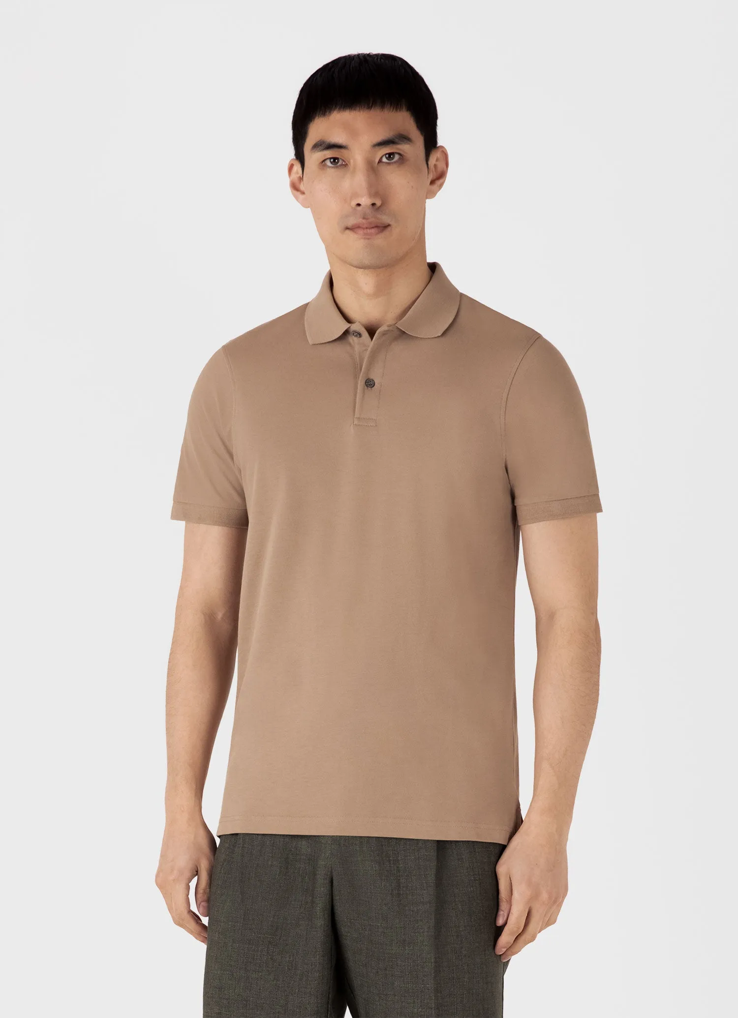 Men's Piqué Polo Shirt in Dune sold by Sunspel product image thumbnail 2