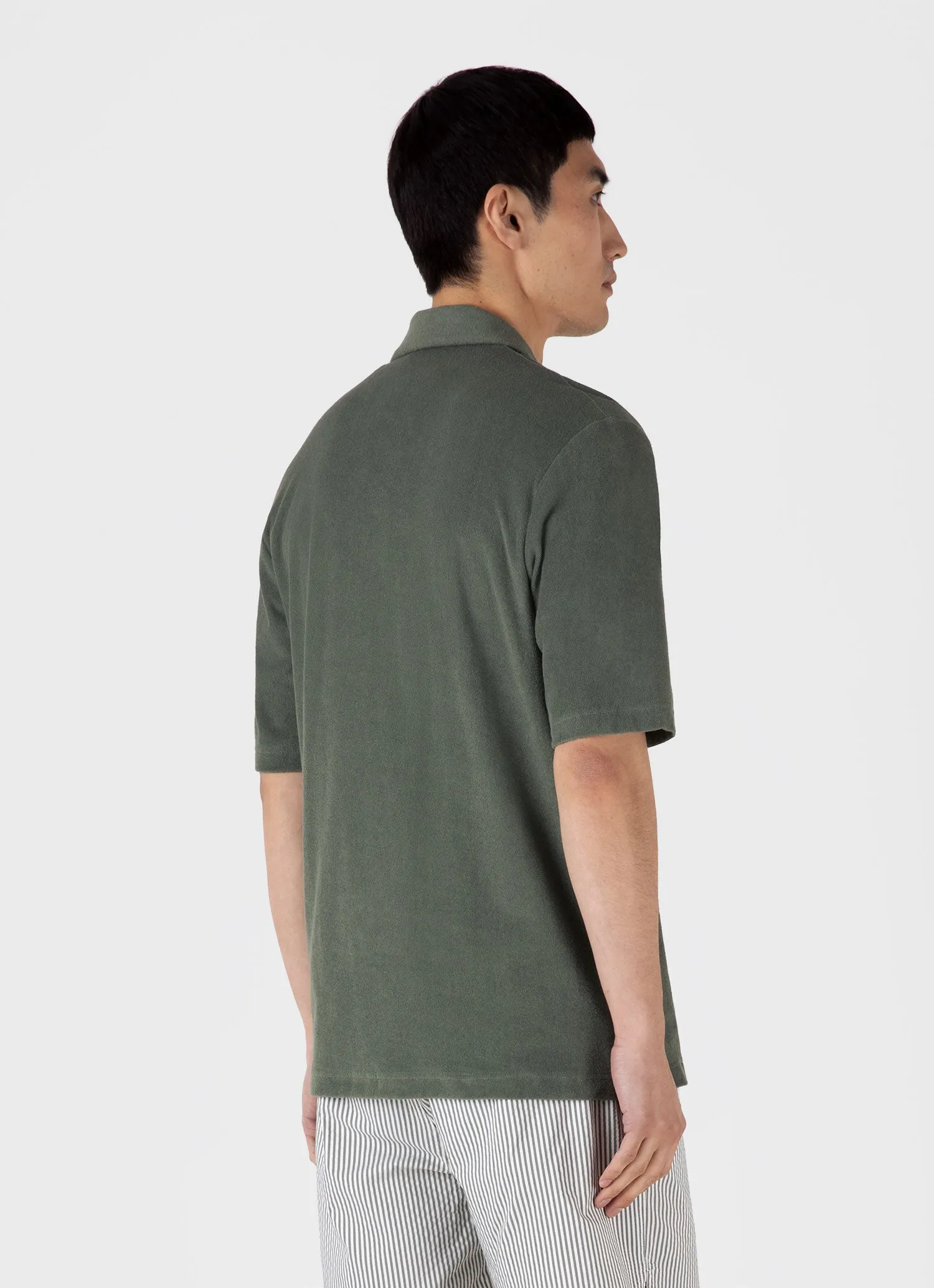 Men's Towelling Camp Collar Shirt in Dusk Green sold by Sunspel product image thumbnail 5