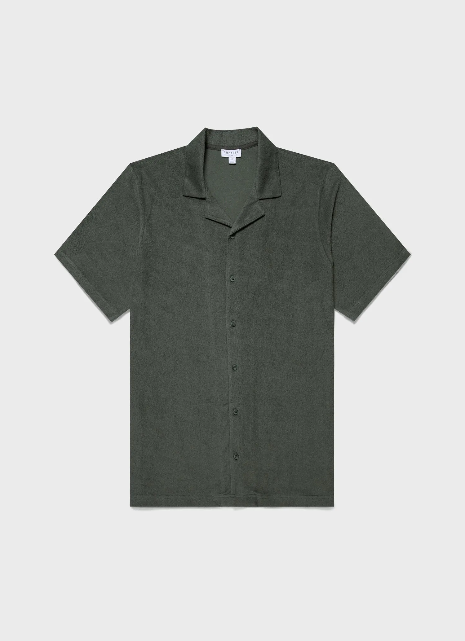 Men's Towelling Camp Collar Shirt in Dusk Green sold by Sunspel