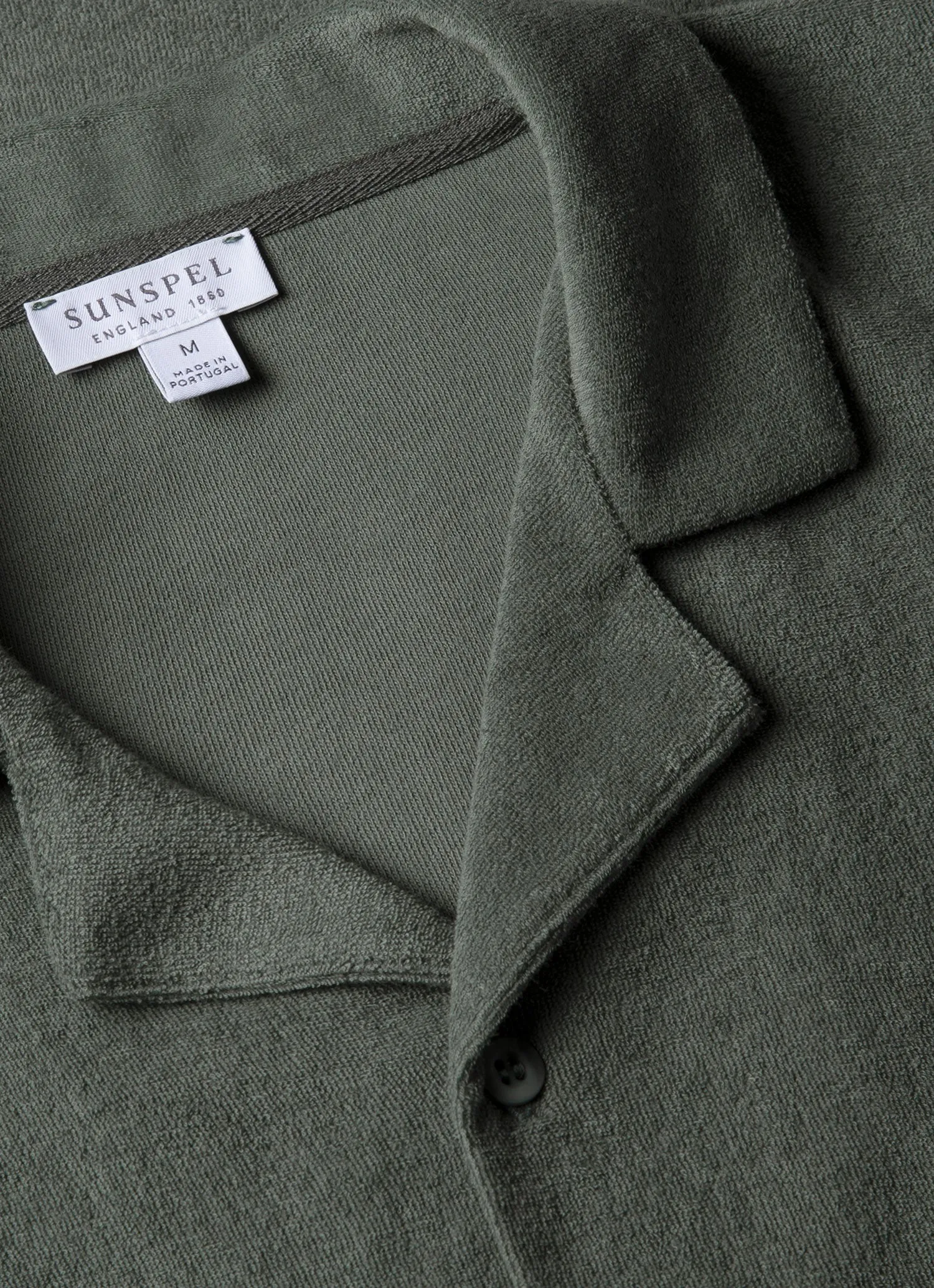 Men's Towelling Camp Collar Shirt in Dusk Green sold by Sunspel product image thumbnail 4