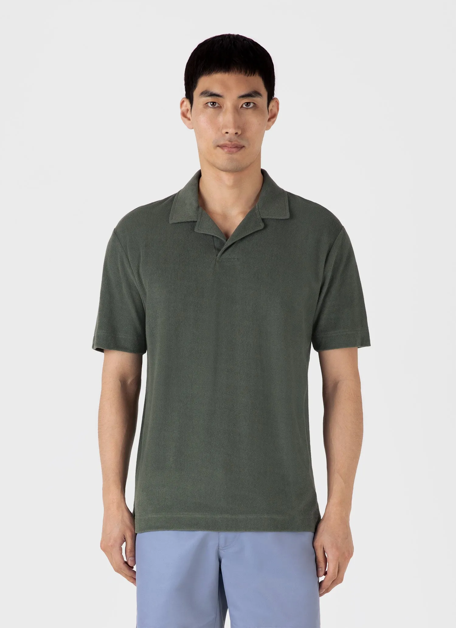 Men's Towelling Polo Shirt in Dusk Green sold by Sunspel product image thumbnail 2