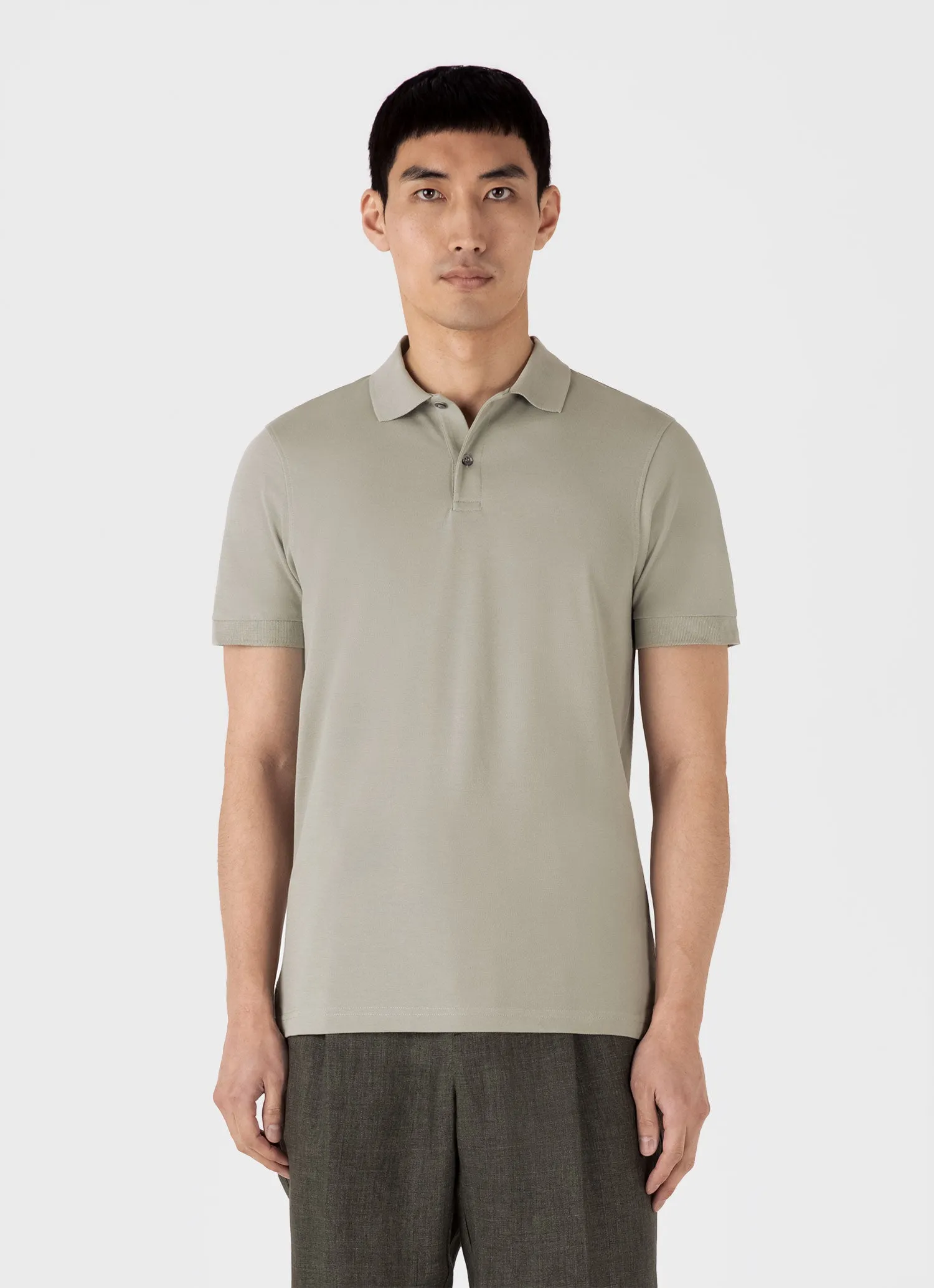 Men's Piqué Polo Shirt in Pastel Green sold by Sunspel product image thumbnail 2