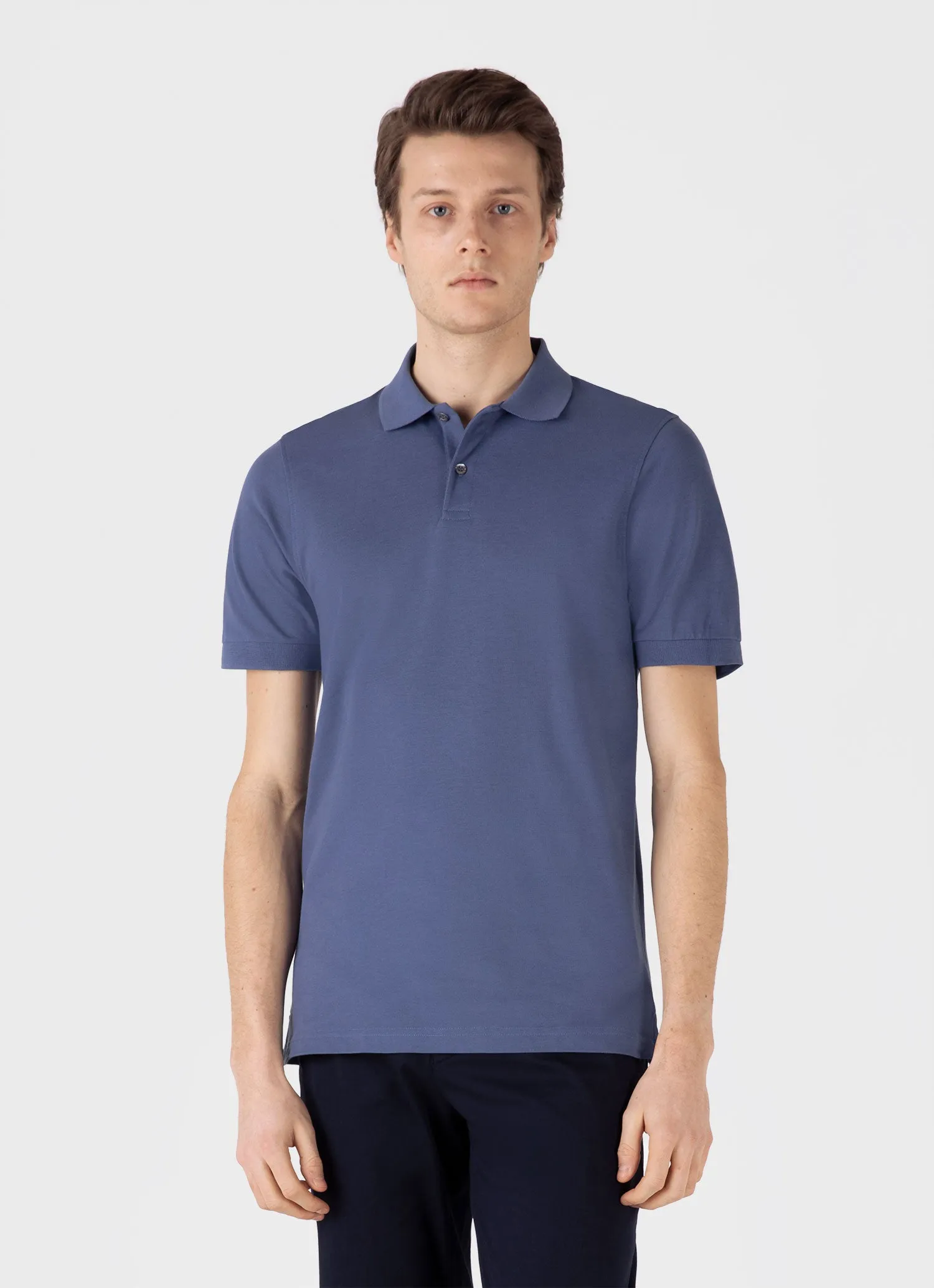Men's Piqué Polo Shirt in Soft Denim sold by Sunspel product image thumbnail 2