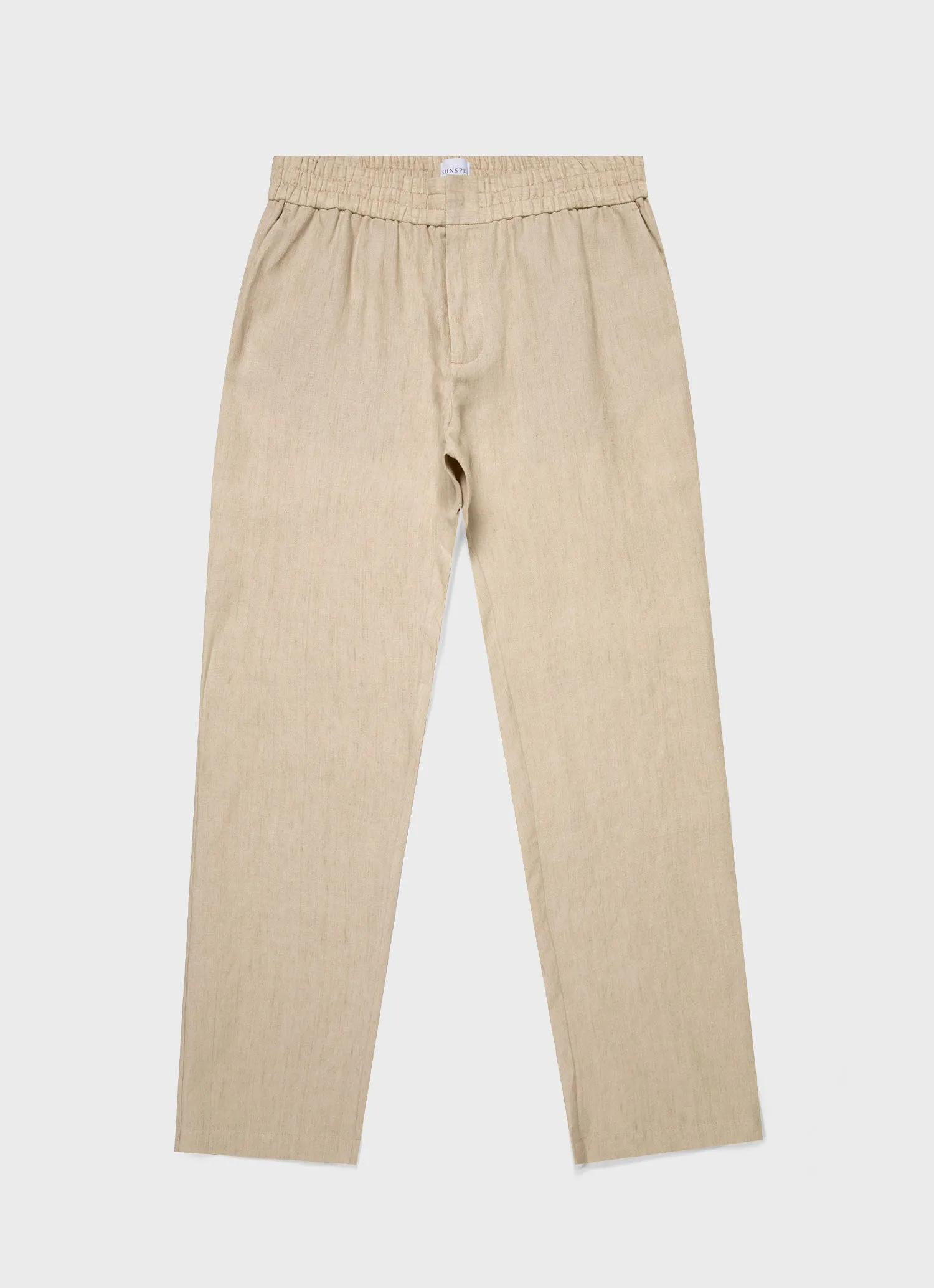 Men's Linen Drawstring Trouser in Light Sand sold by Sunspel