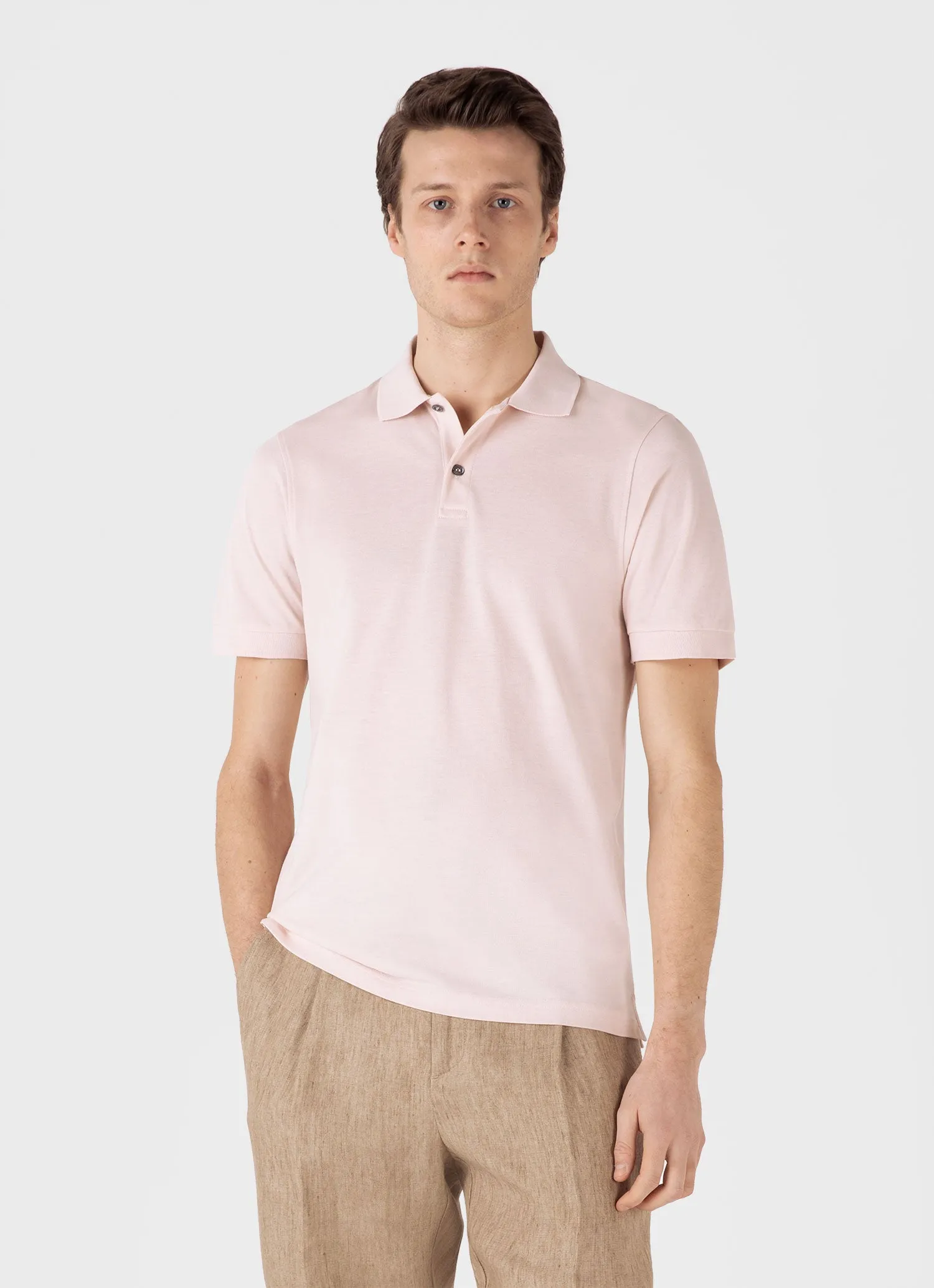 Men's Piqué Polo Shirt in Pastel Pink sold by Sunspel product image thumbnail 2