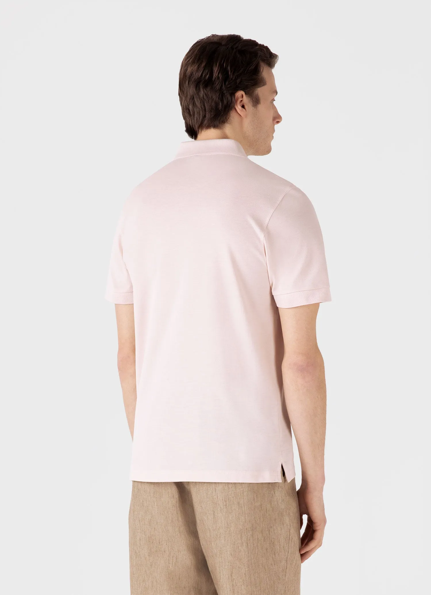 Men's Piqué Polo Shirt in Pastel Pink sold by Sunspel product image thumbnail 5