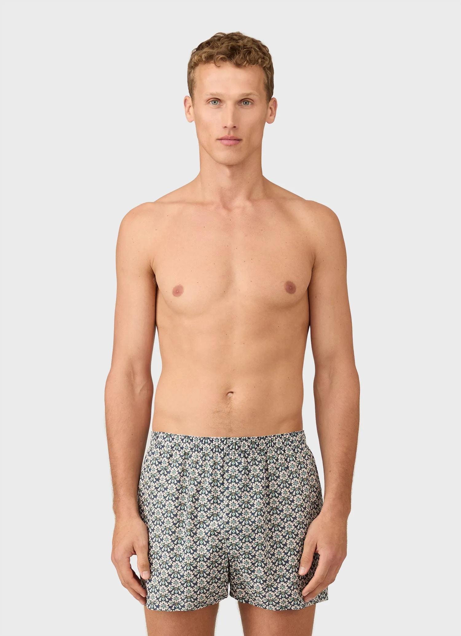Men's Classic Boxer Shorts in Liberty Fabric in Navy/White Macsen sold by Sunspel product image thumbnail 2