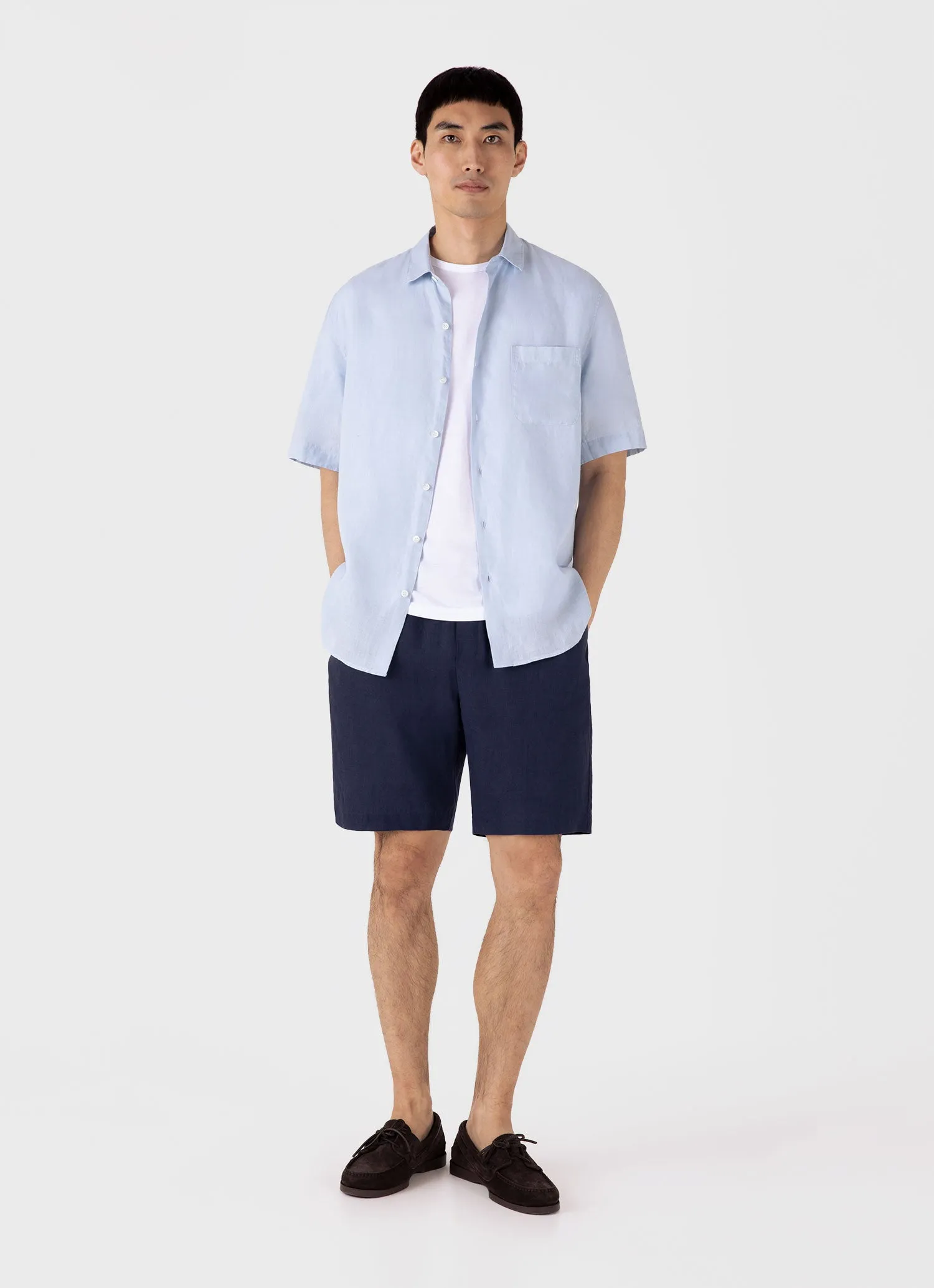 Men's Linen Drawstring Short in Light Navy sold by Sunspel product image thumbnail 2