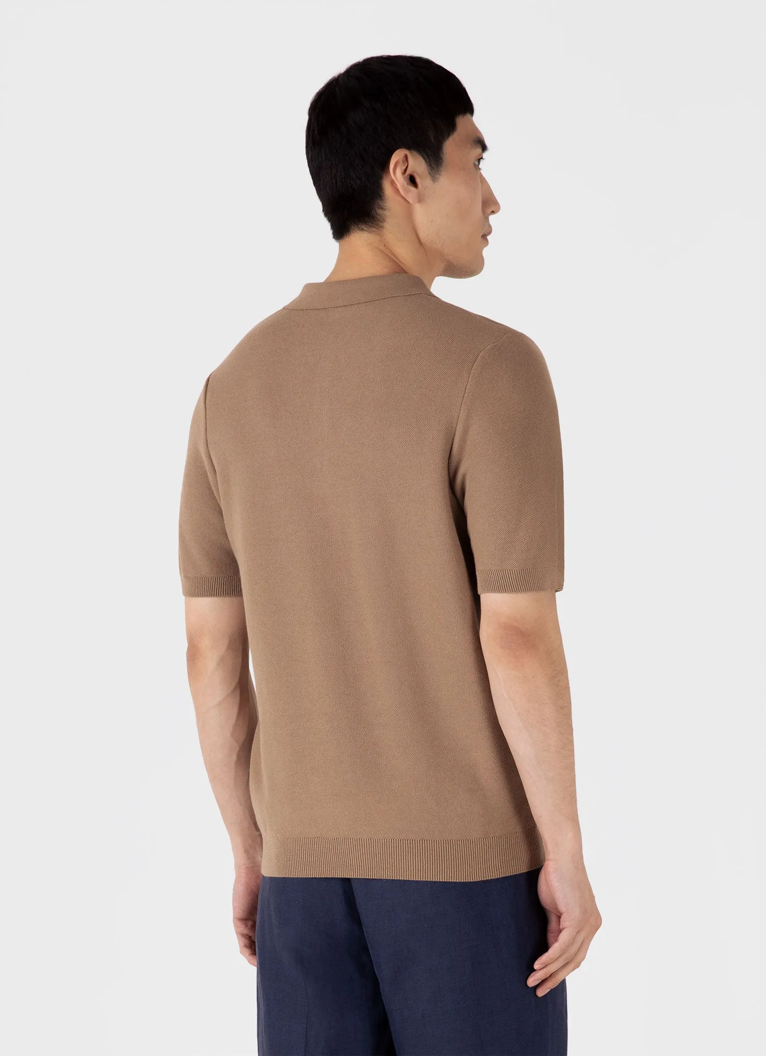 Men's Knit Polo Shirt in Dune sold by Sunspel product image thumbnail 5