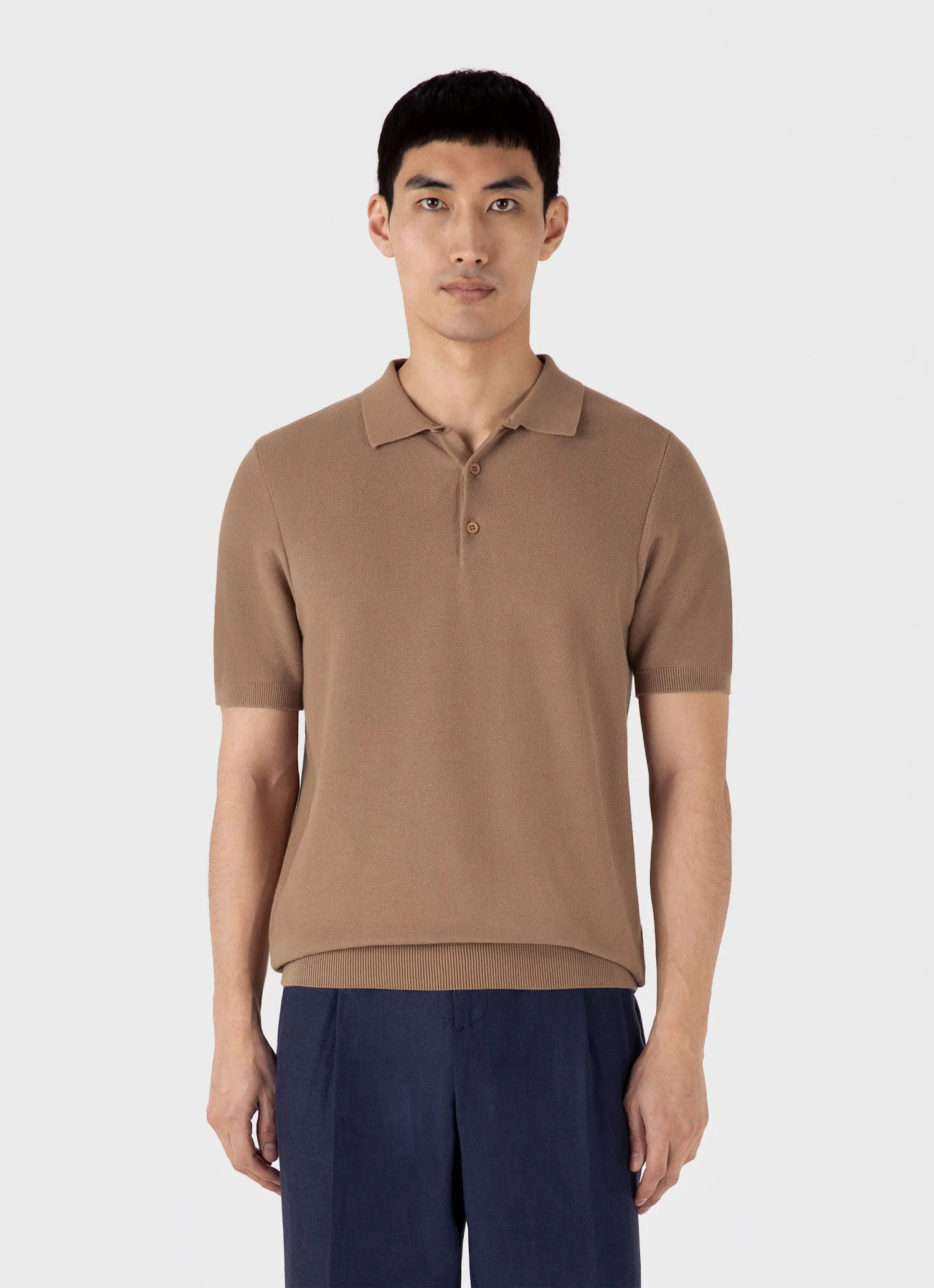 Men's Knit Polo Shirt in Dune sold by Sunspel product image thumbnail 2