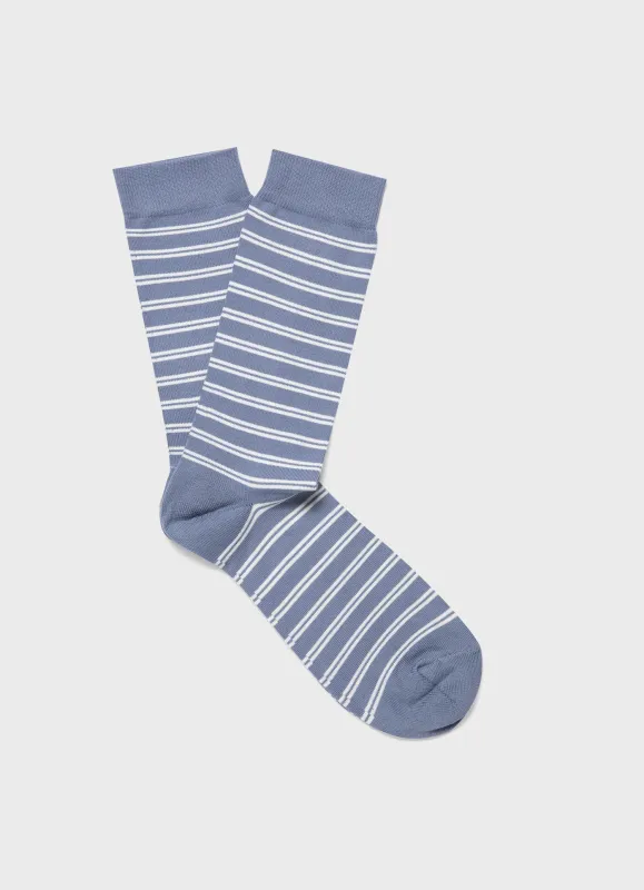 Men's Cotton Socks in Vintage Blue/Ecru sold by Sunspel