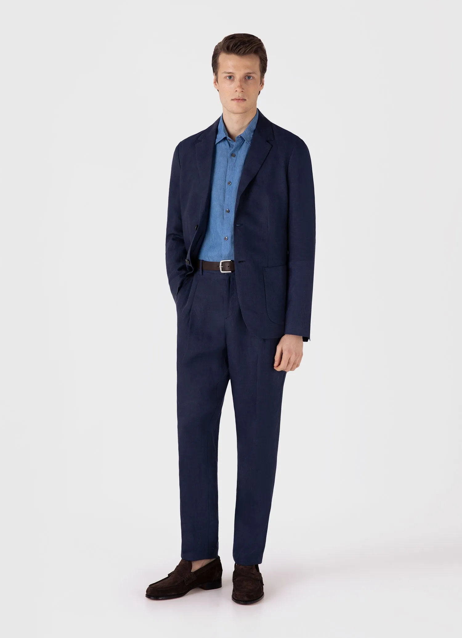 Men's Linen Shirt in Cool Blue sold by Sunspel product image thumbnail 3