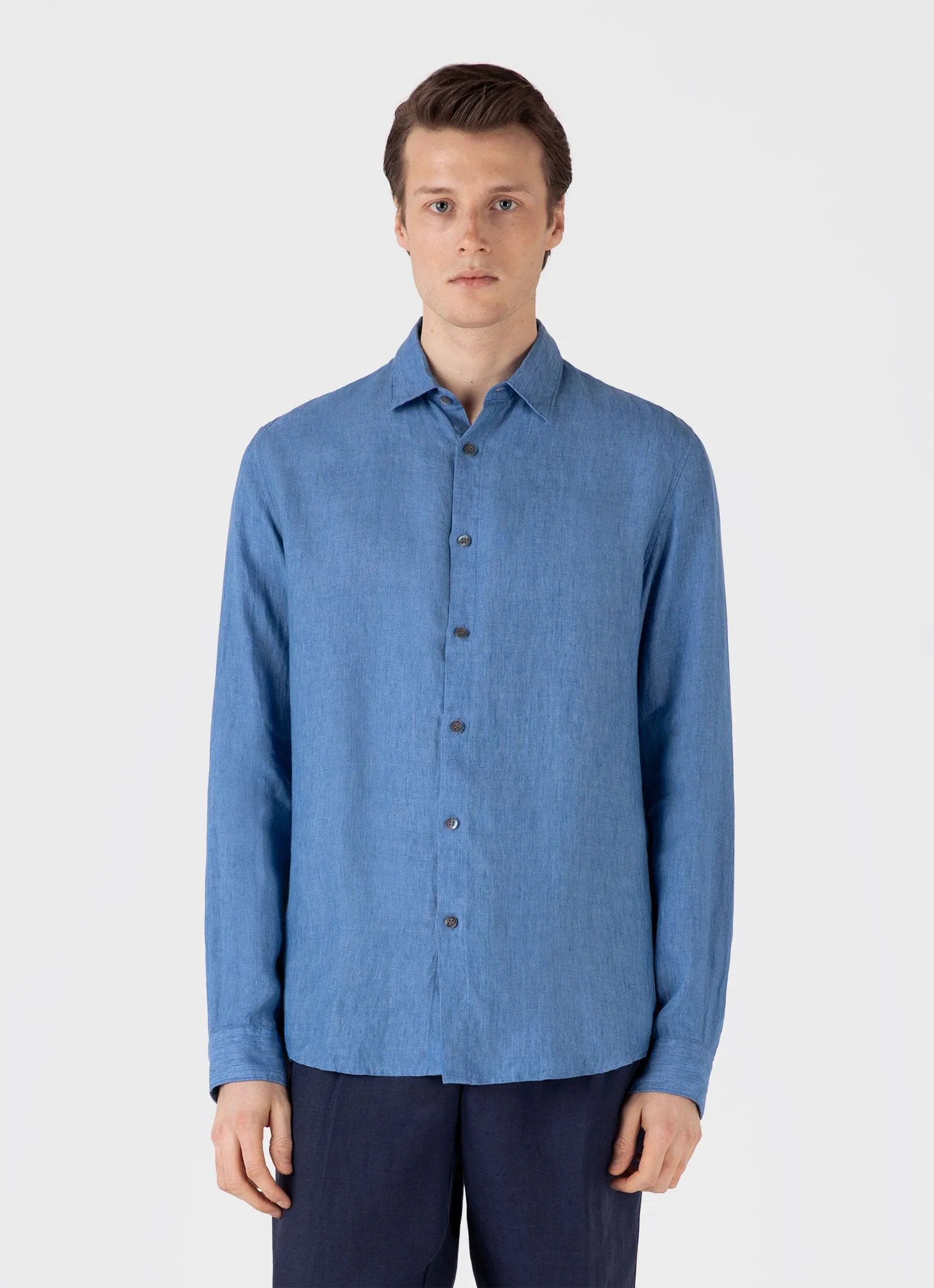 Men's Linen Shirt in Cool Blue sold by Sunspel product image thumbnail 2