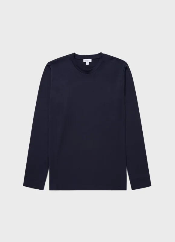 Men's Long Sleeve Riviera T-shirt in Navy sold by Sunspel