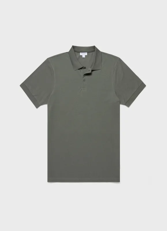Men's Piqué Polo Shirt in Dusk Green sold by Sunspel