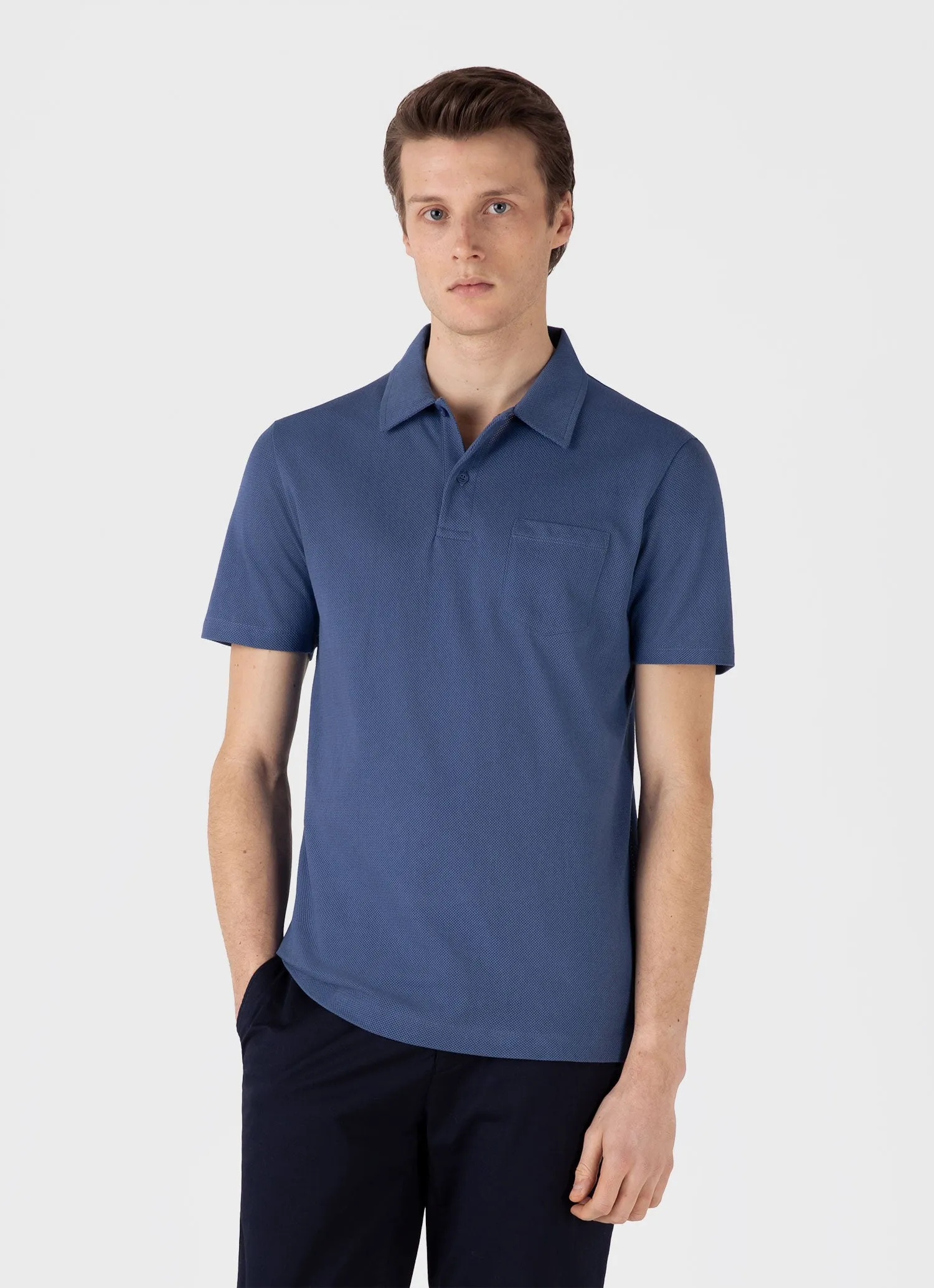 Men's Riviera Polo Shirt in Soft Denim sold by Sunspel product image thumbnail 2