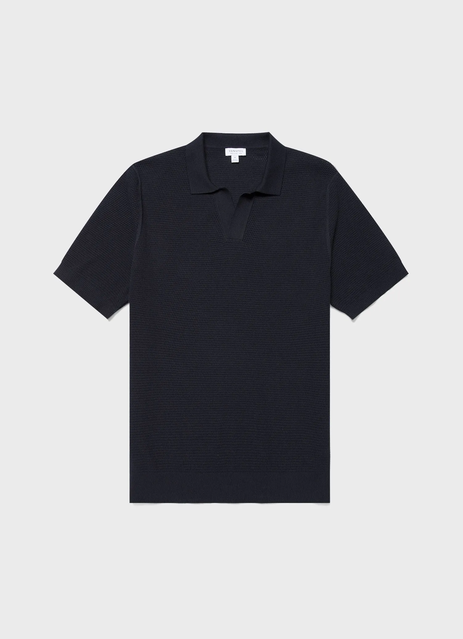 Men's Compact Mesh Knit Polo Shirt in Navy sold by Sunspel