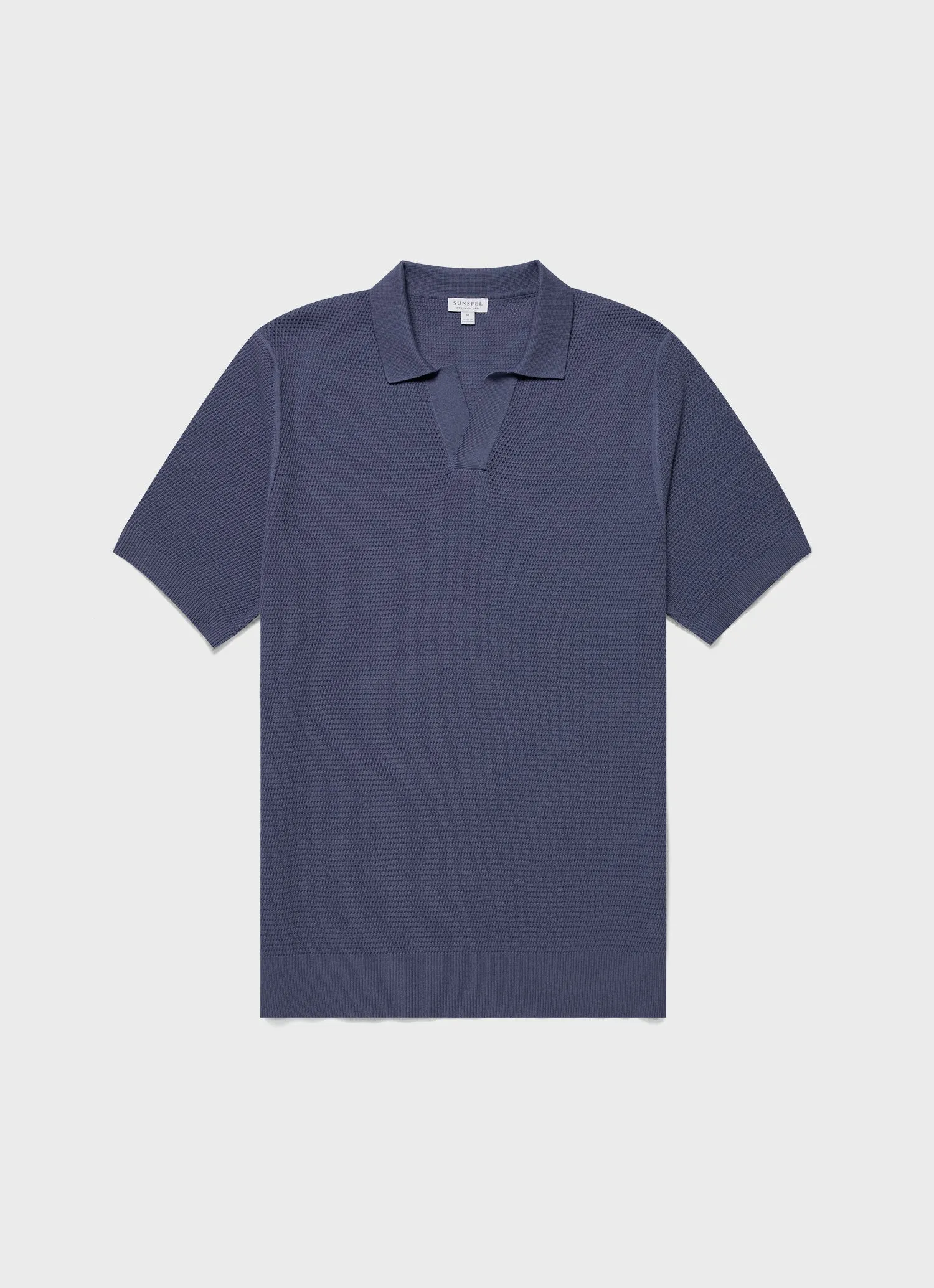 Men's Compact Mesh Knit Polo Shirt in Soft Denim sold by Sunspel