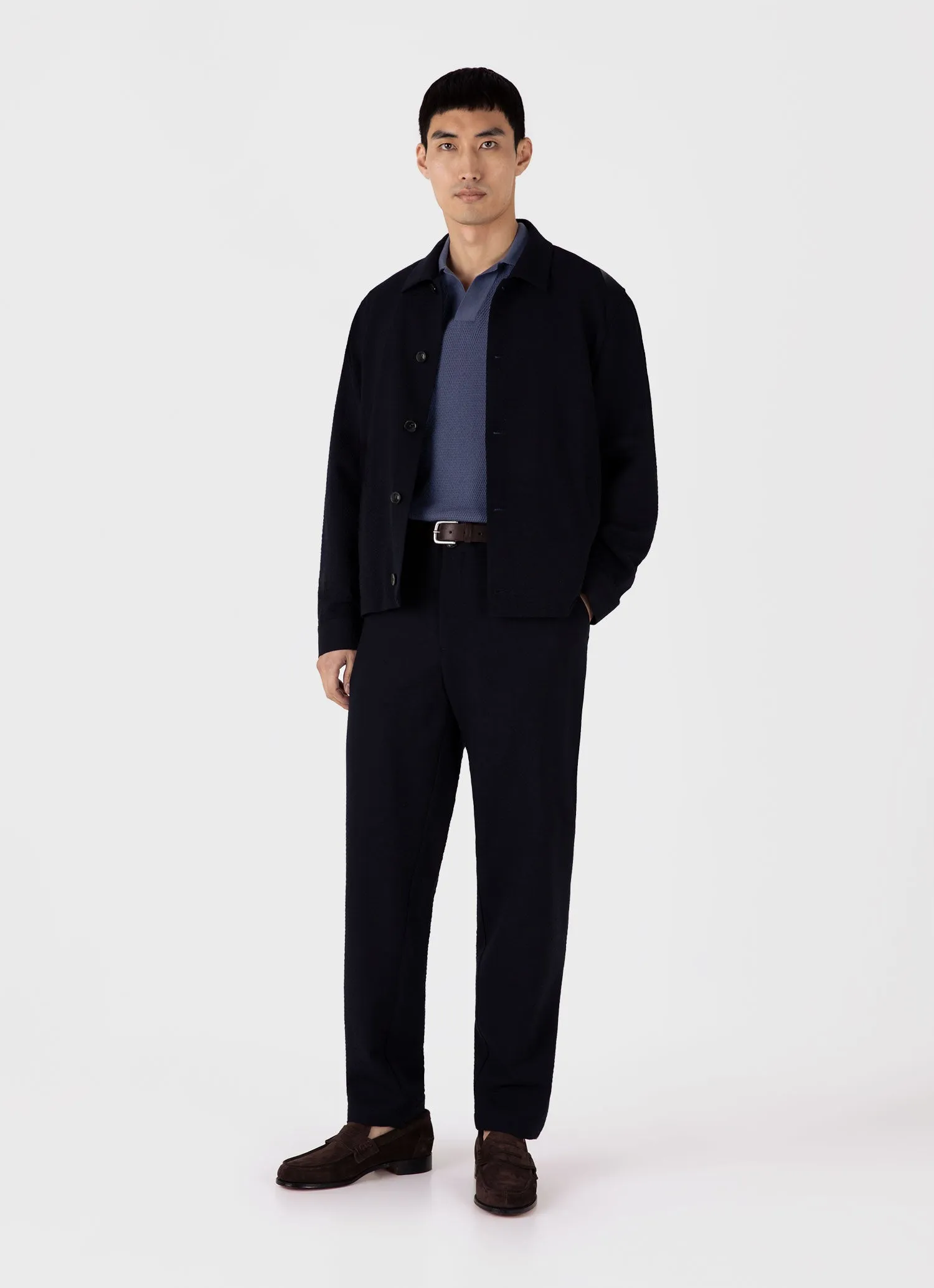 Men's Compact Mesh Knit Polo Shirt in Soft Denim sold by Sunspel product image thumbnail 3