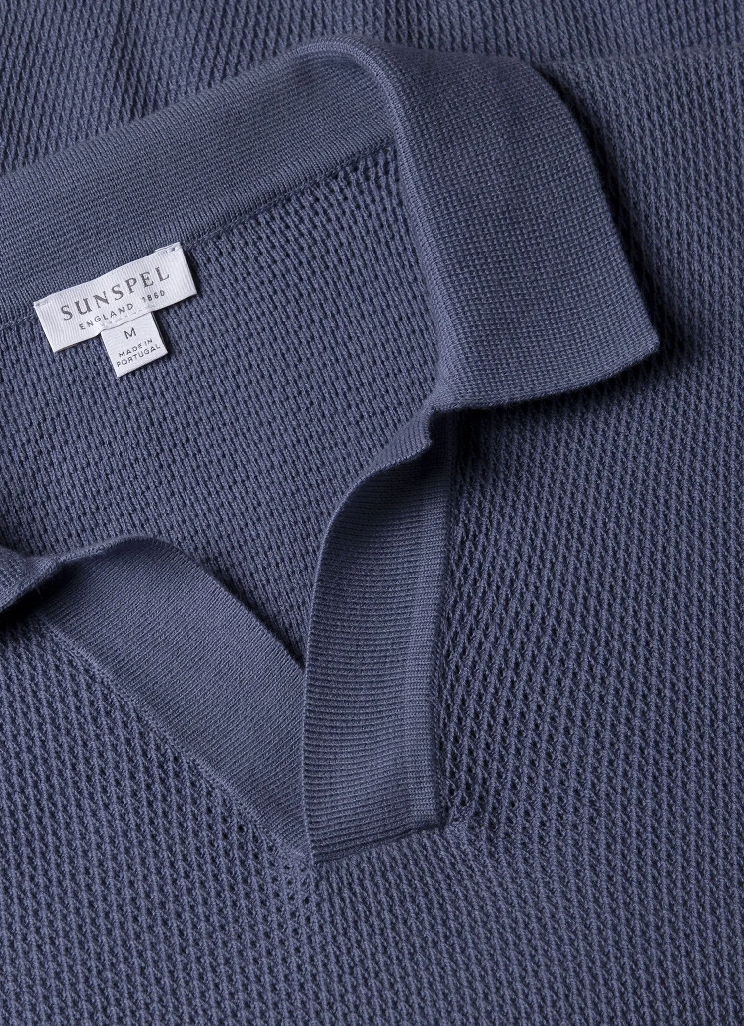 Men's Compact Mesh Knit Polo Shirt in Soft Denim sold by Sunspel product image thumbnail 4