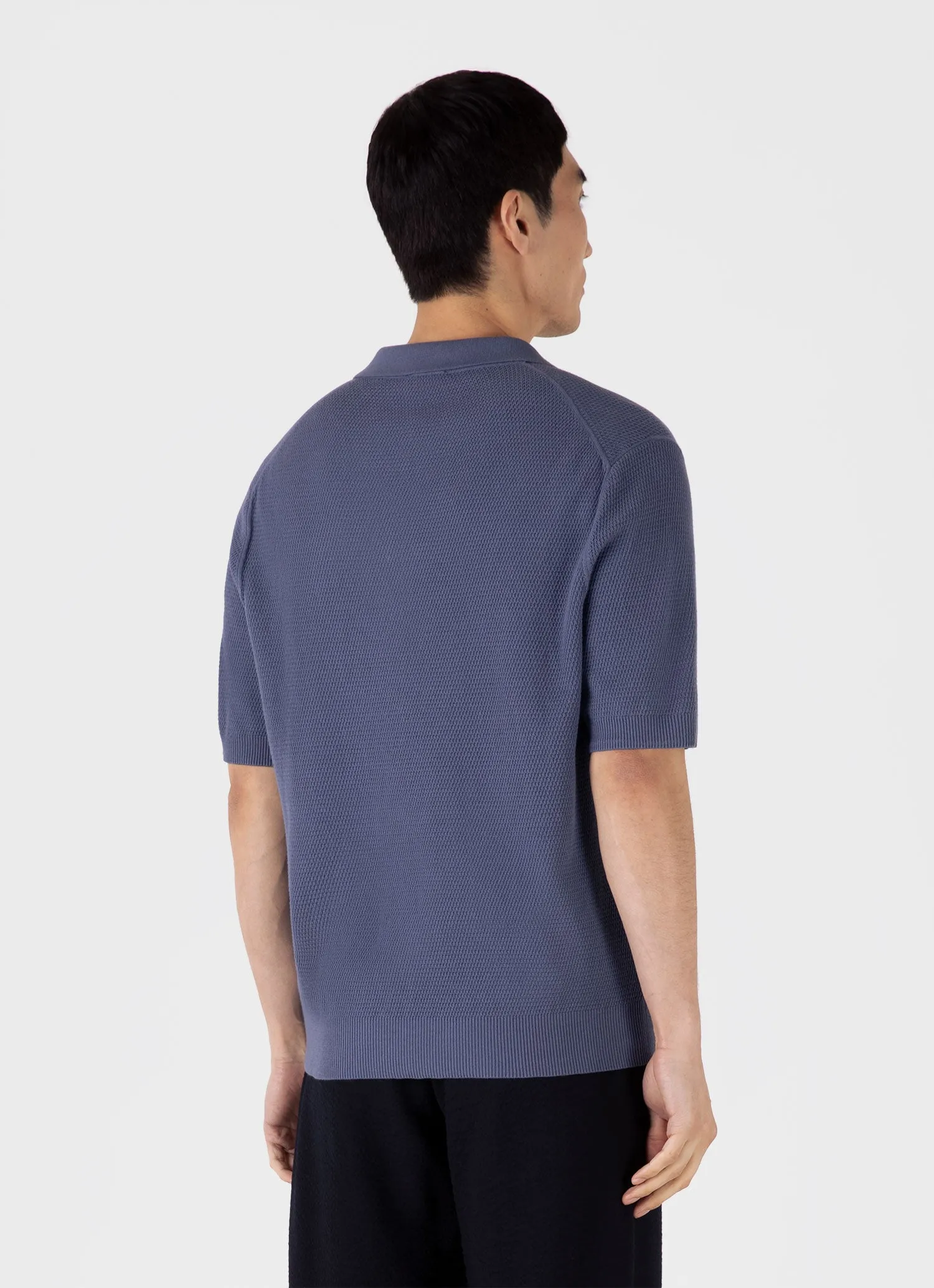 Men's Compact Mesh Knit Polo Shirt in Soft Denim sold by Sunspel product image thumbnail 5