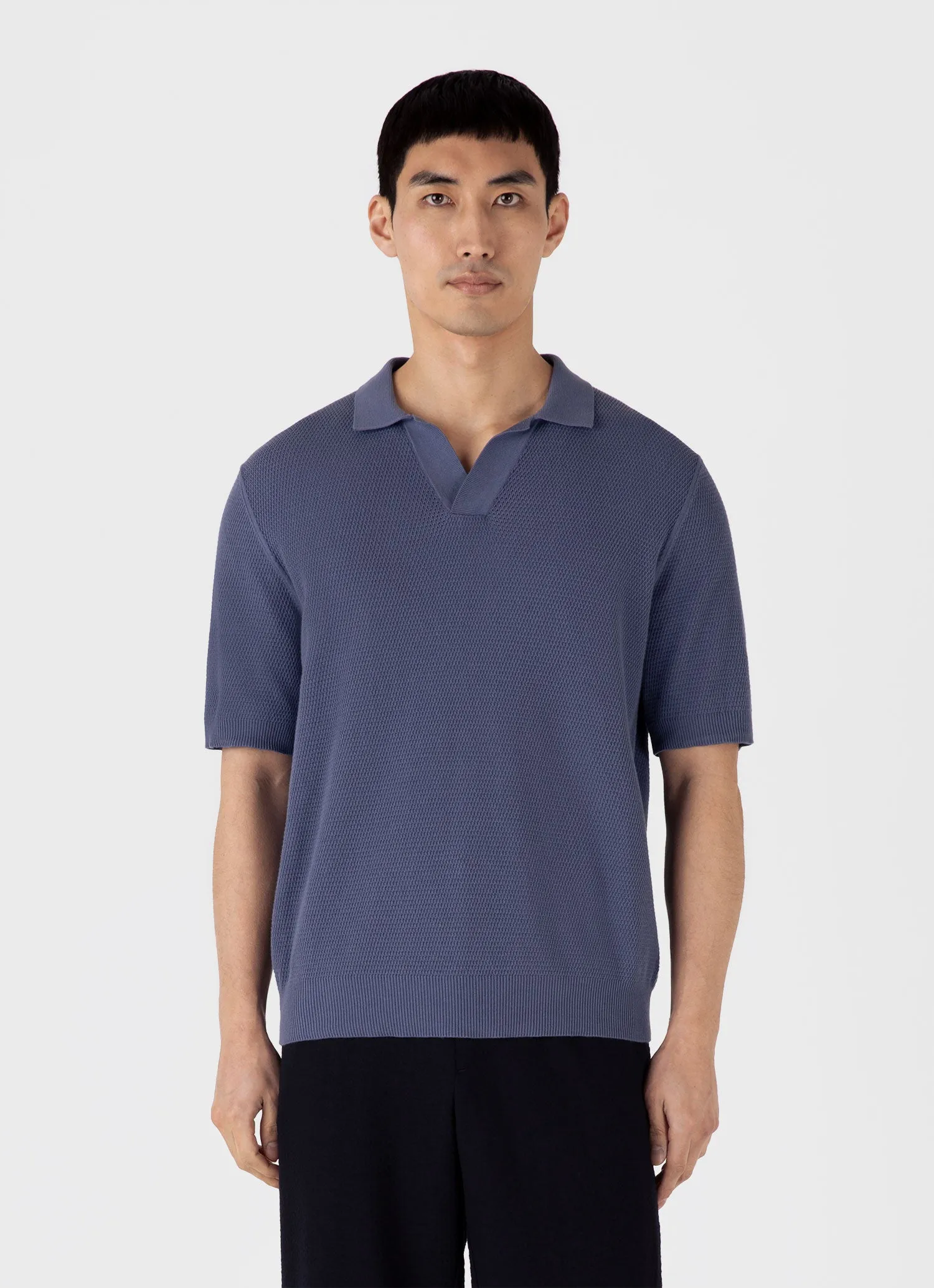 Men's Compact Mesh Knit Polo Shirt in Soft Denim sold by Sunspel product image thumbnail 2