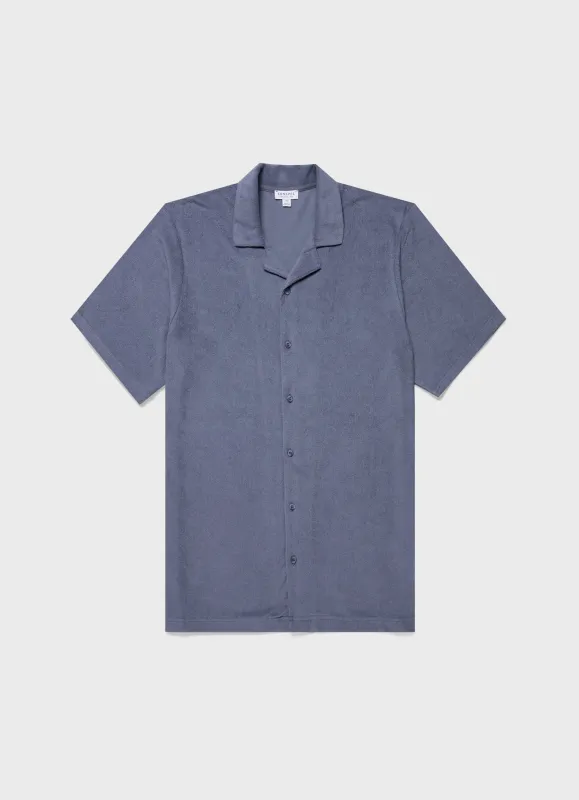 Men's Towelling Camp Collar Shirt in Vintage Blue sold by Sunspel