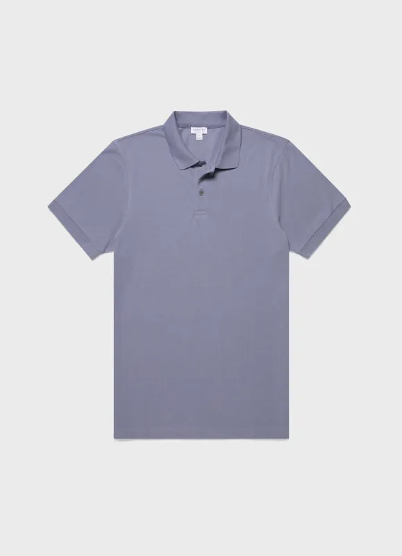 Men's Piqué Polo Shirt in Vintage Blue sold by Sunspel
