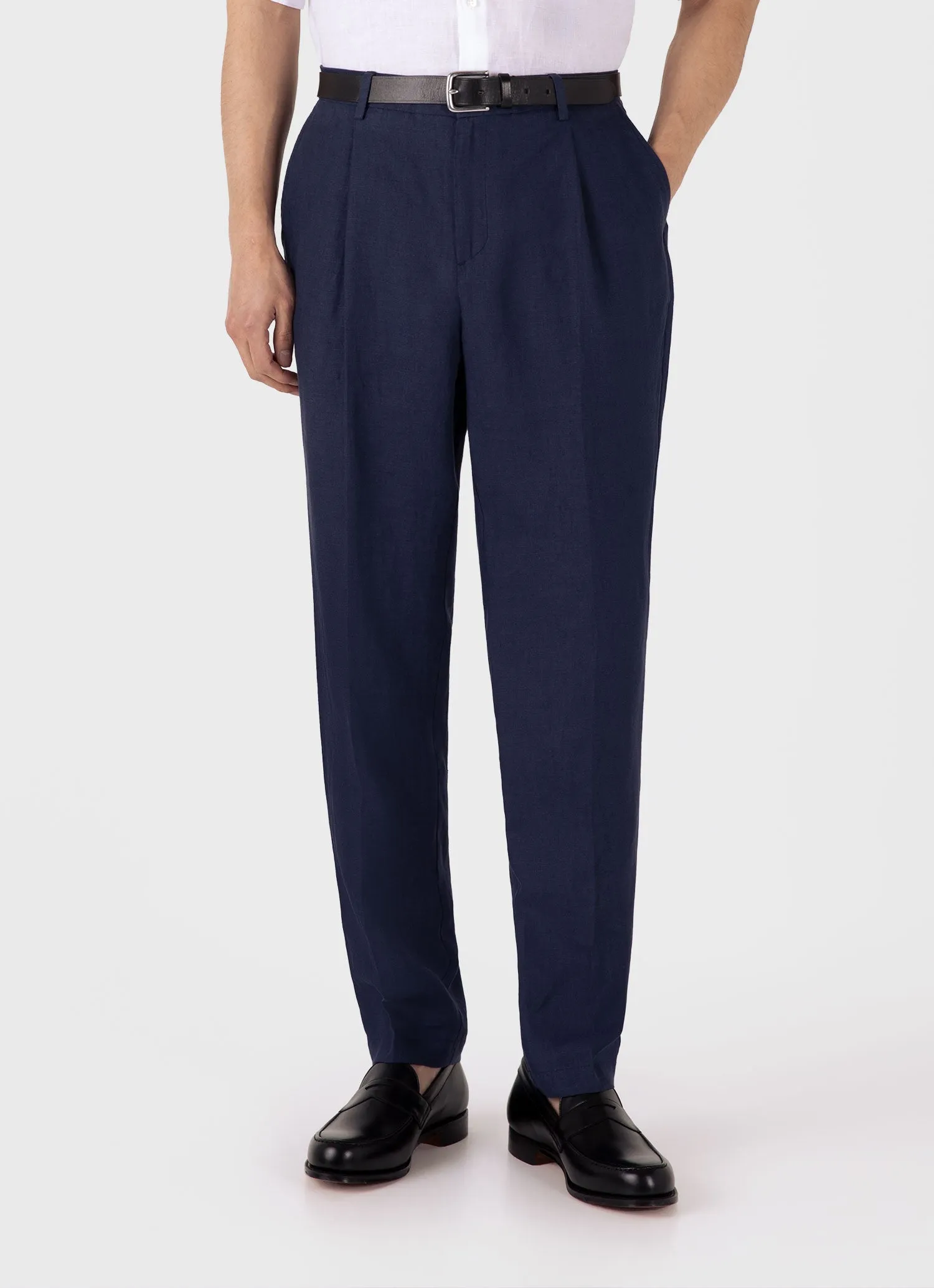 Men's Pleated Linen Trouser in Light Navy sold by Sunspel product image thumbnail 3