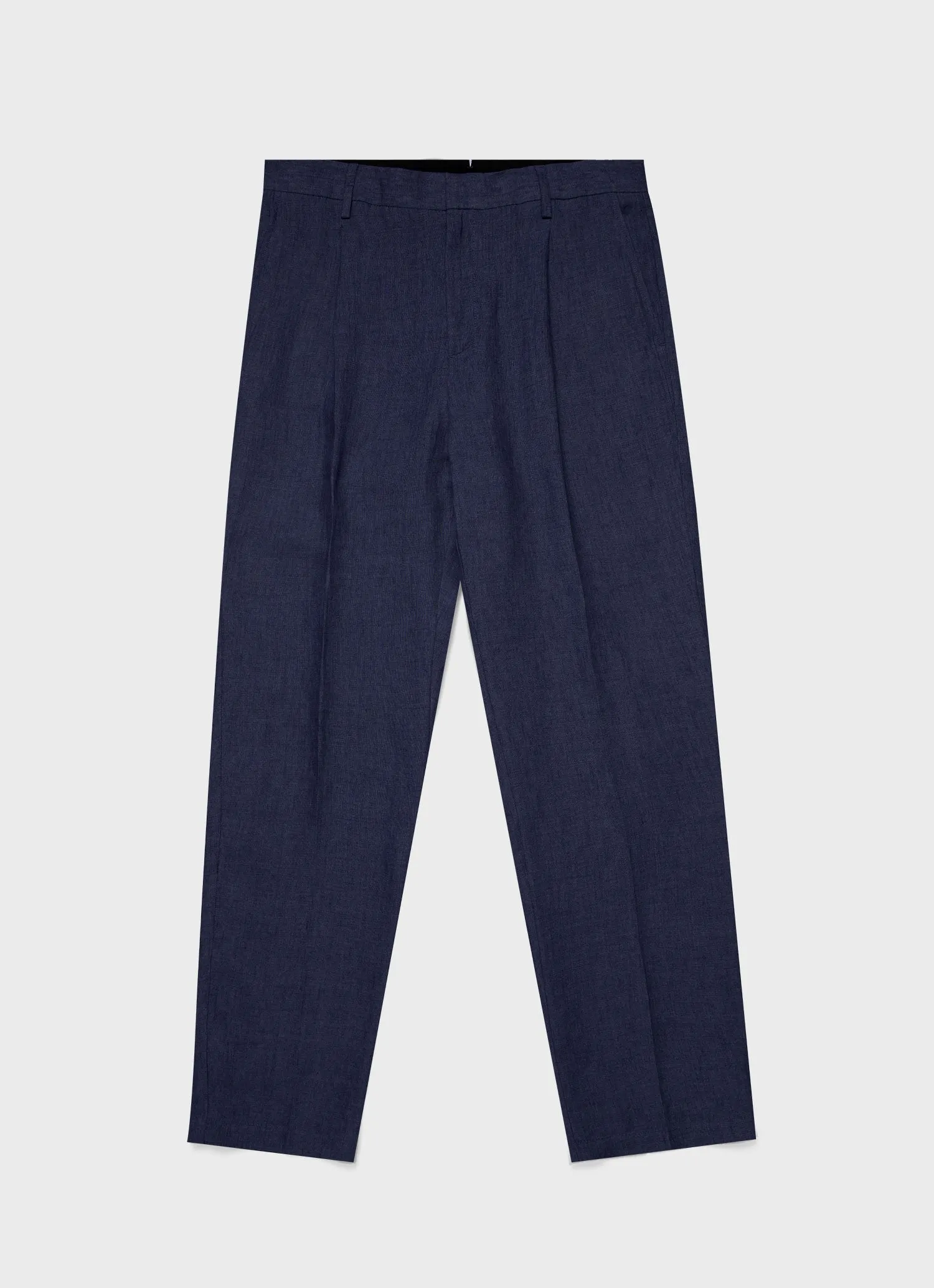 Men's Pleated Linen Trouser in Light Navy sold by Sunspel