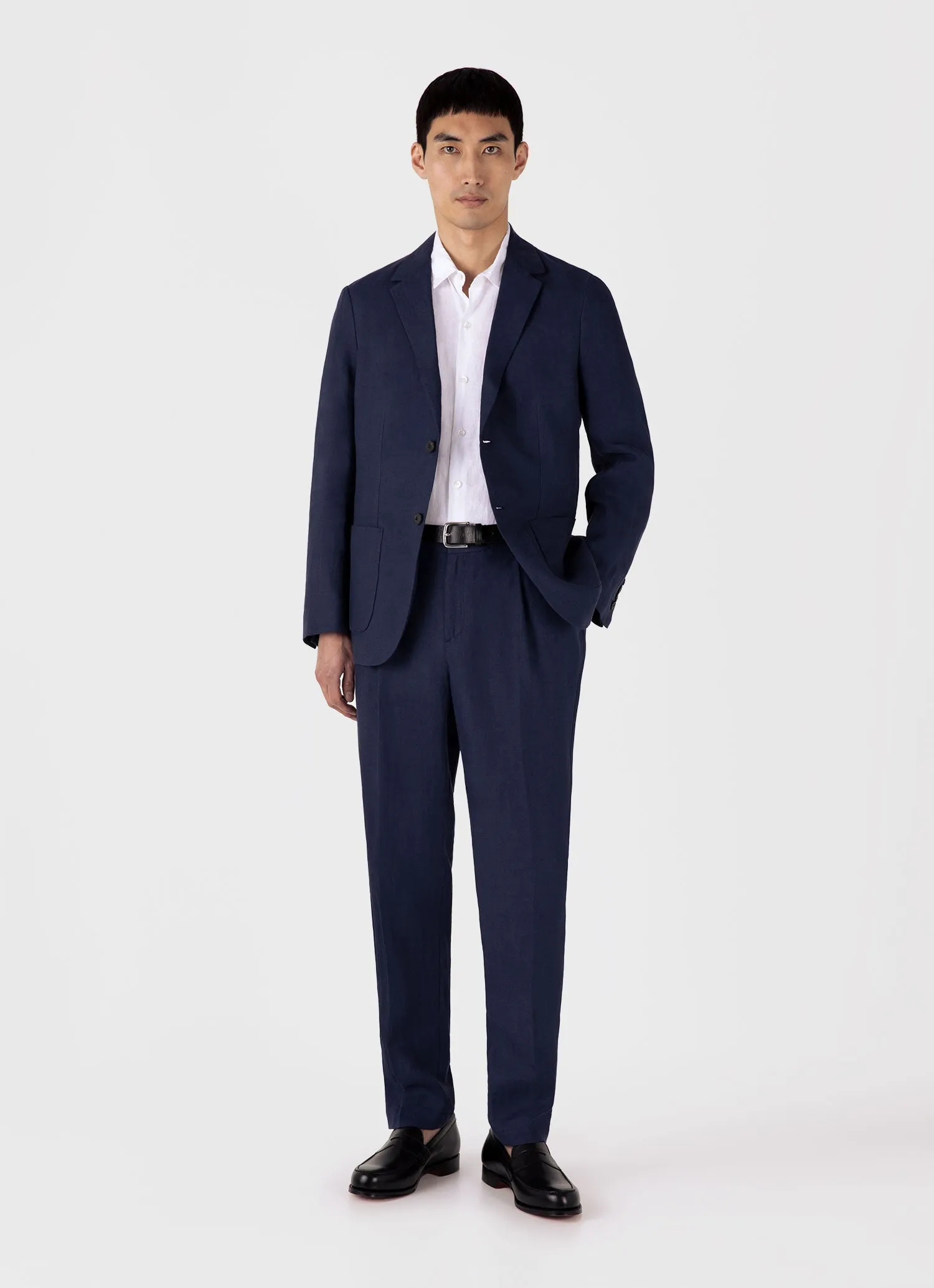 Men's Pleated Linen Trouser in Light Navy sold by Sunspel product image thumbnail 2