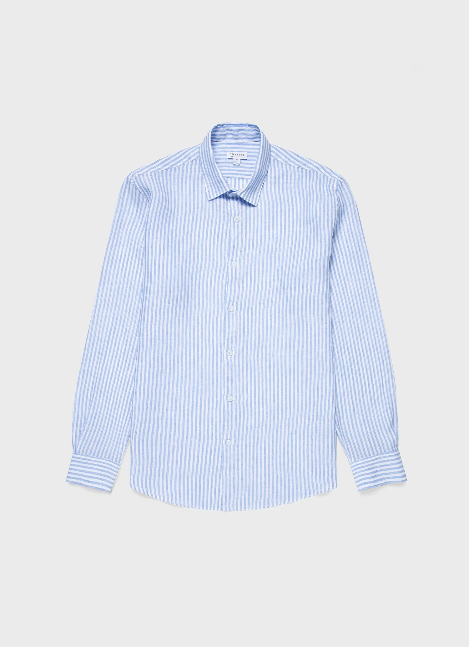 Men's Linen Shirt in Mid Blue/White sold by Sunspel
