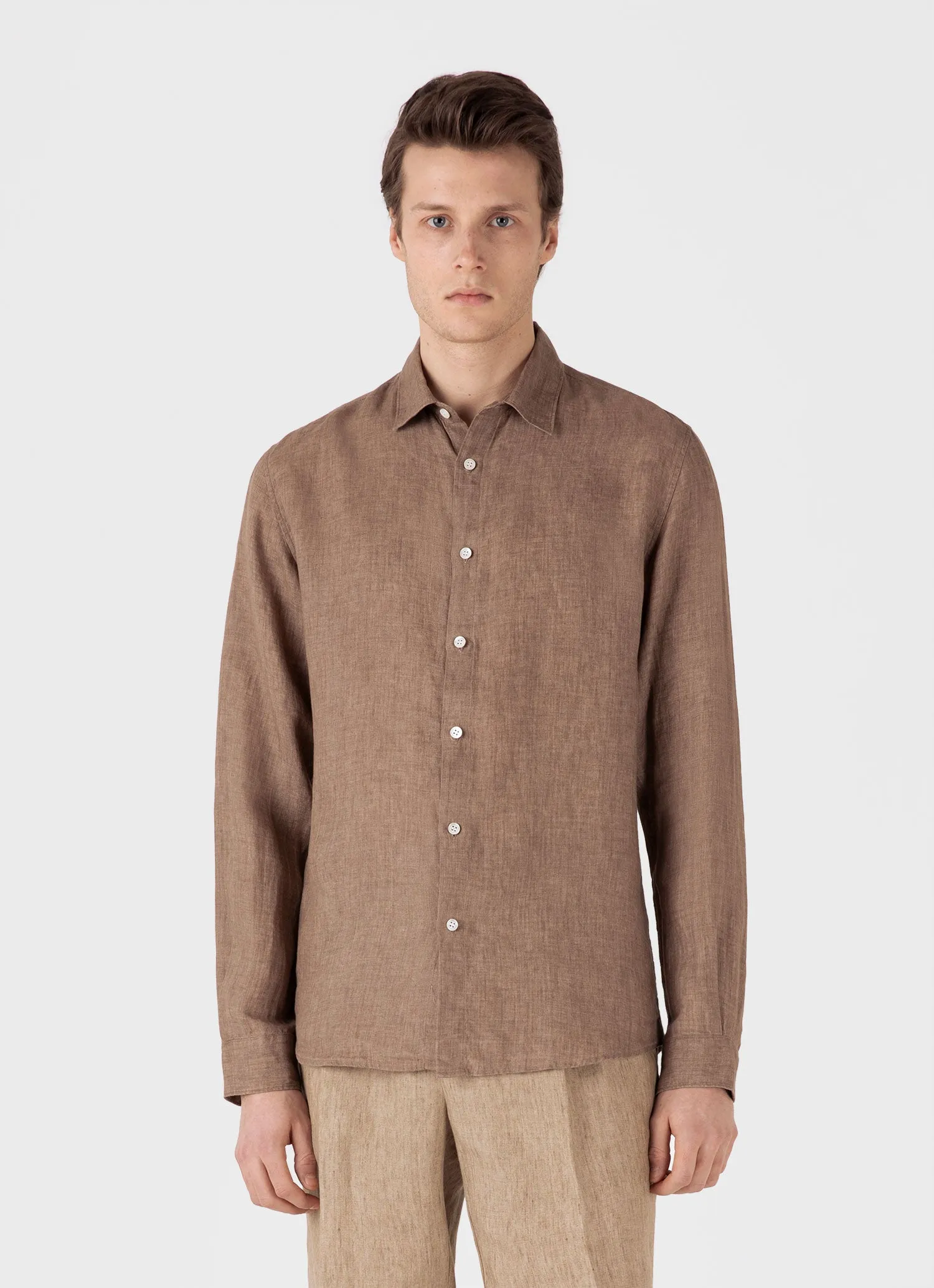 Men's Linen Shirt in Dune sold by Sunspel product image thumbnail 2