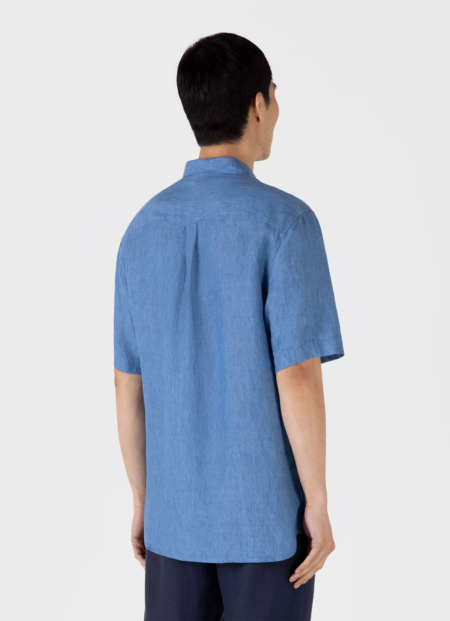Men's Short Sleeve Linen Shirt in Cool Blue sold by Sunspel product image thumbnail 5