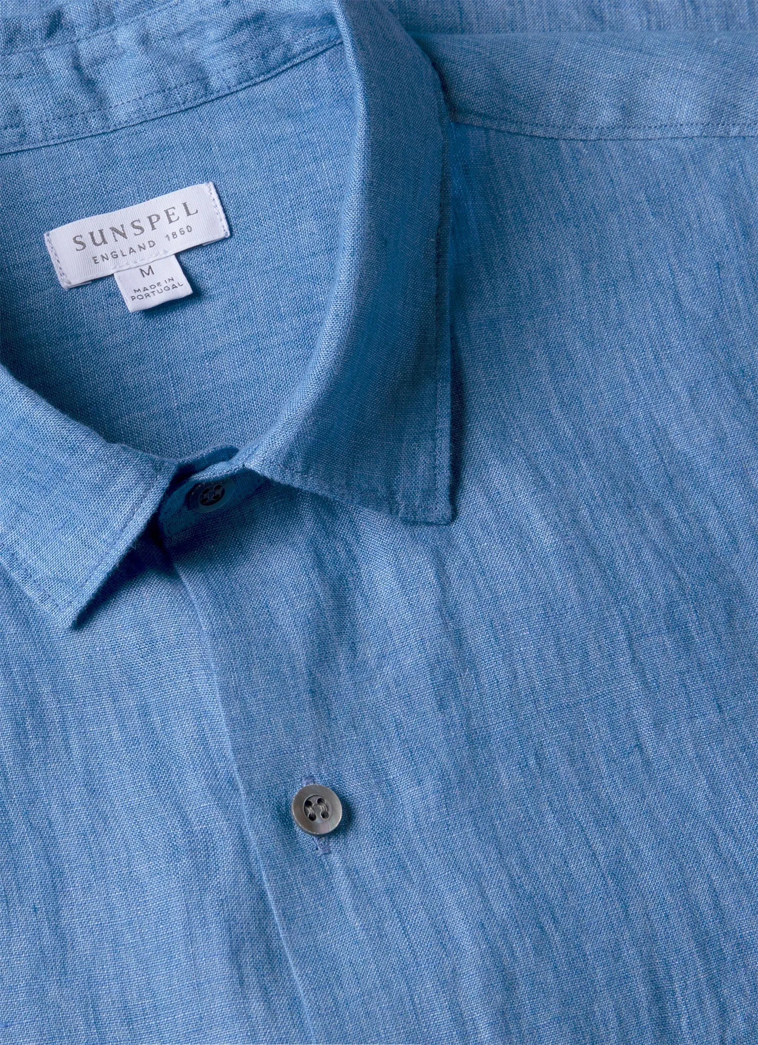 Men's Short Sleeve Linen Shirt in Cool Blue sold by Sunspel product image thumbnail 4