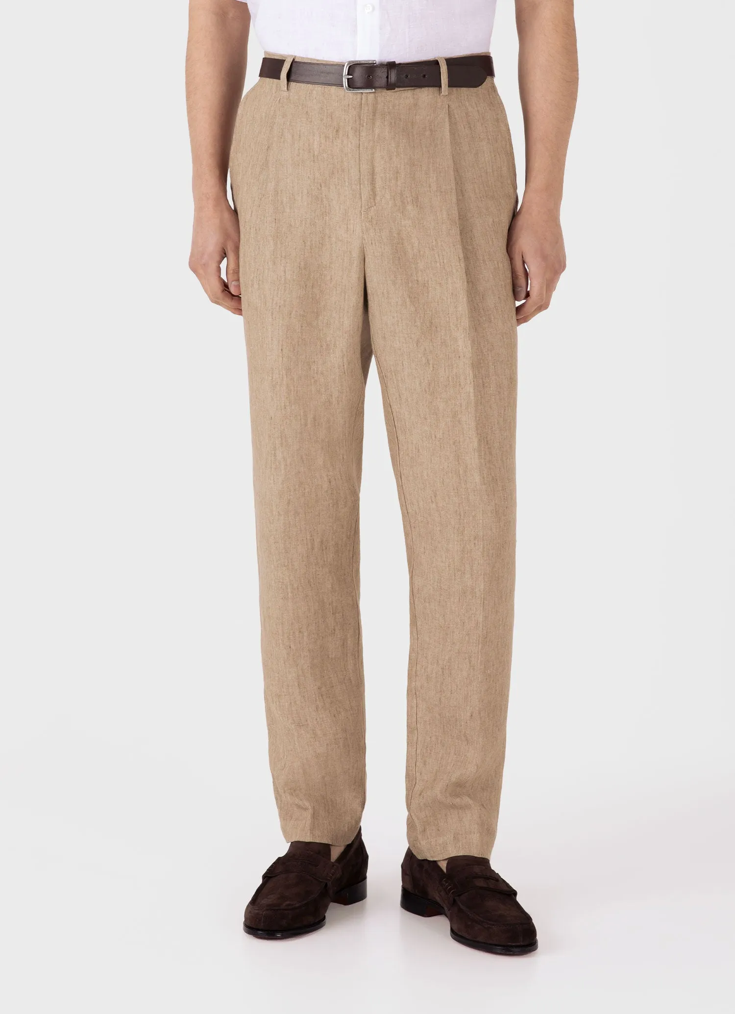 Men's Pleated Linen Trouser in Dune Melange sold by Sunspel product image thumbnail 3