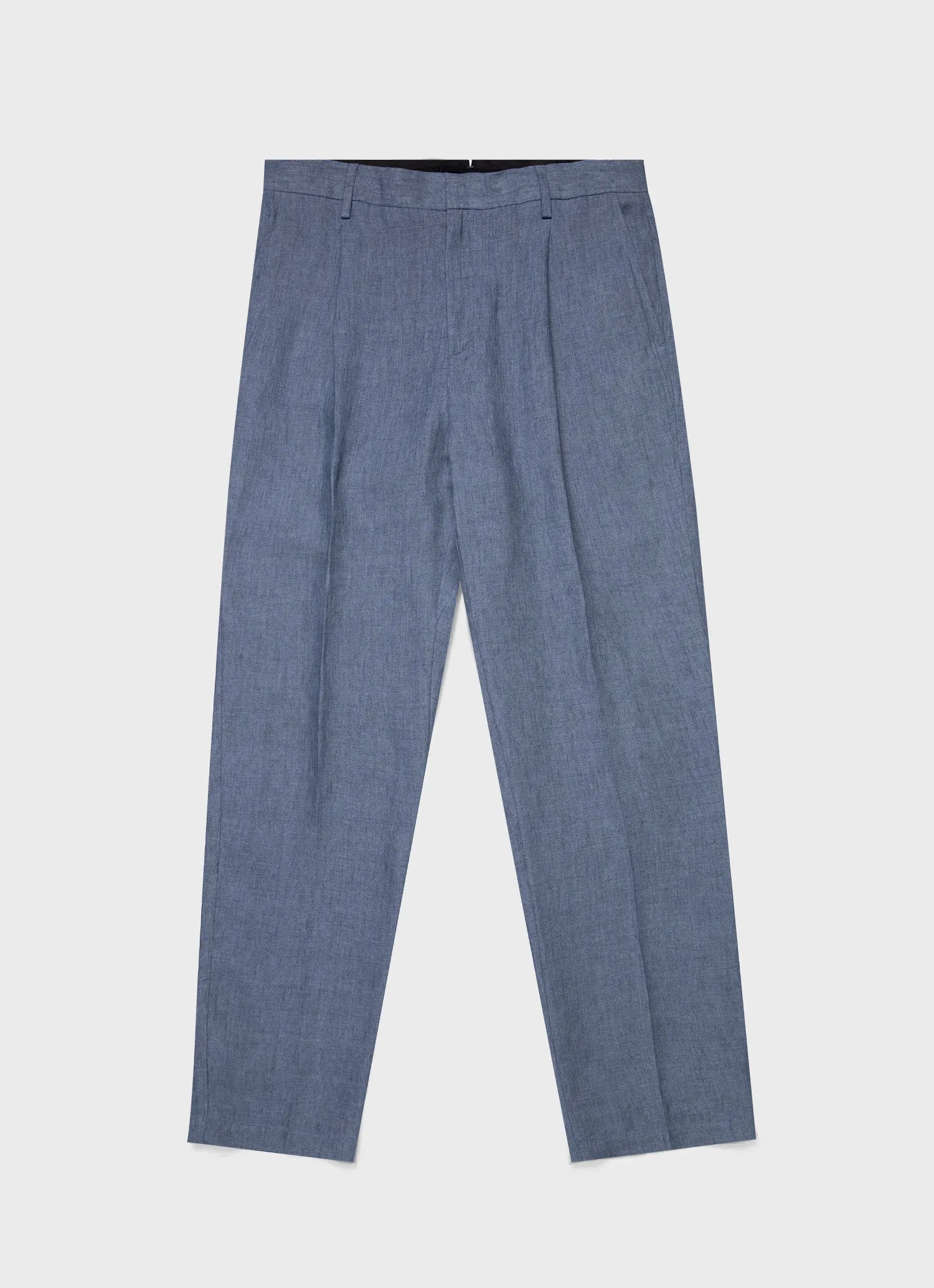 Men's Pleated Linen Trouser in Soft Denim Melange sold by Sunspel