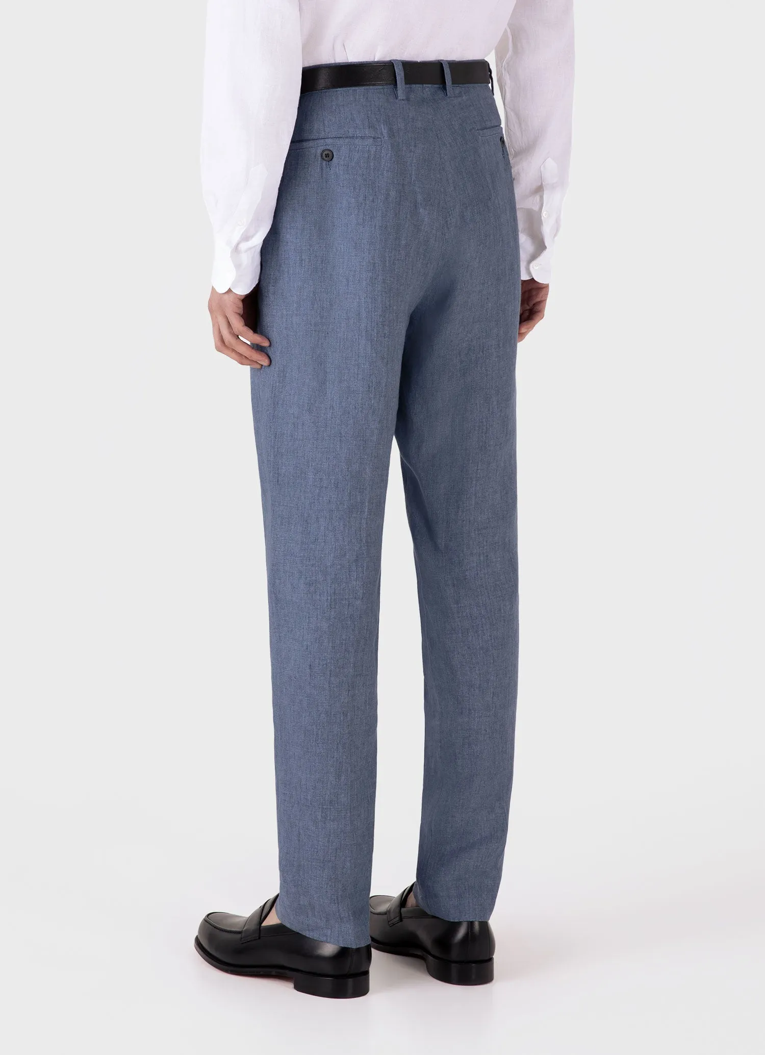 Men's Pleated Linen Trouser in Soft Denim Melange sold by Sunspel product image thumbnail 5