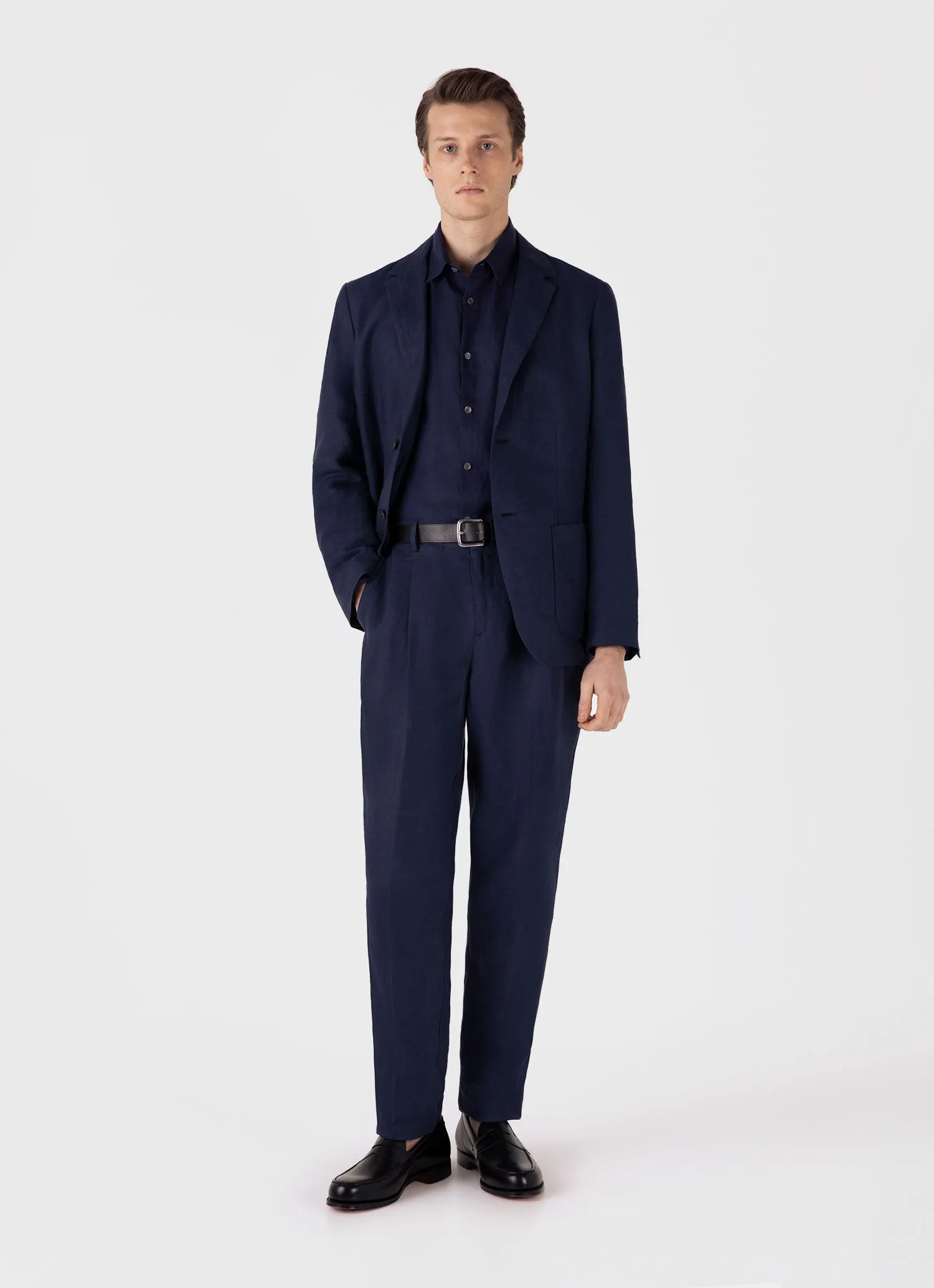 Men's Linen Shirt in Navy sold by Sunspel product image thumbnail 3