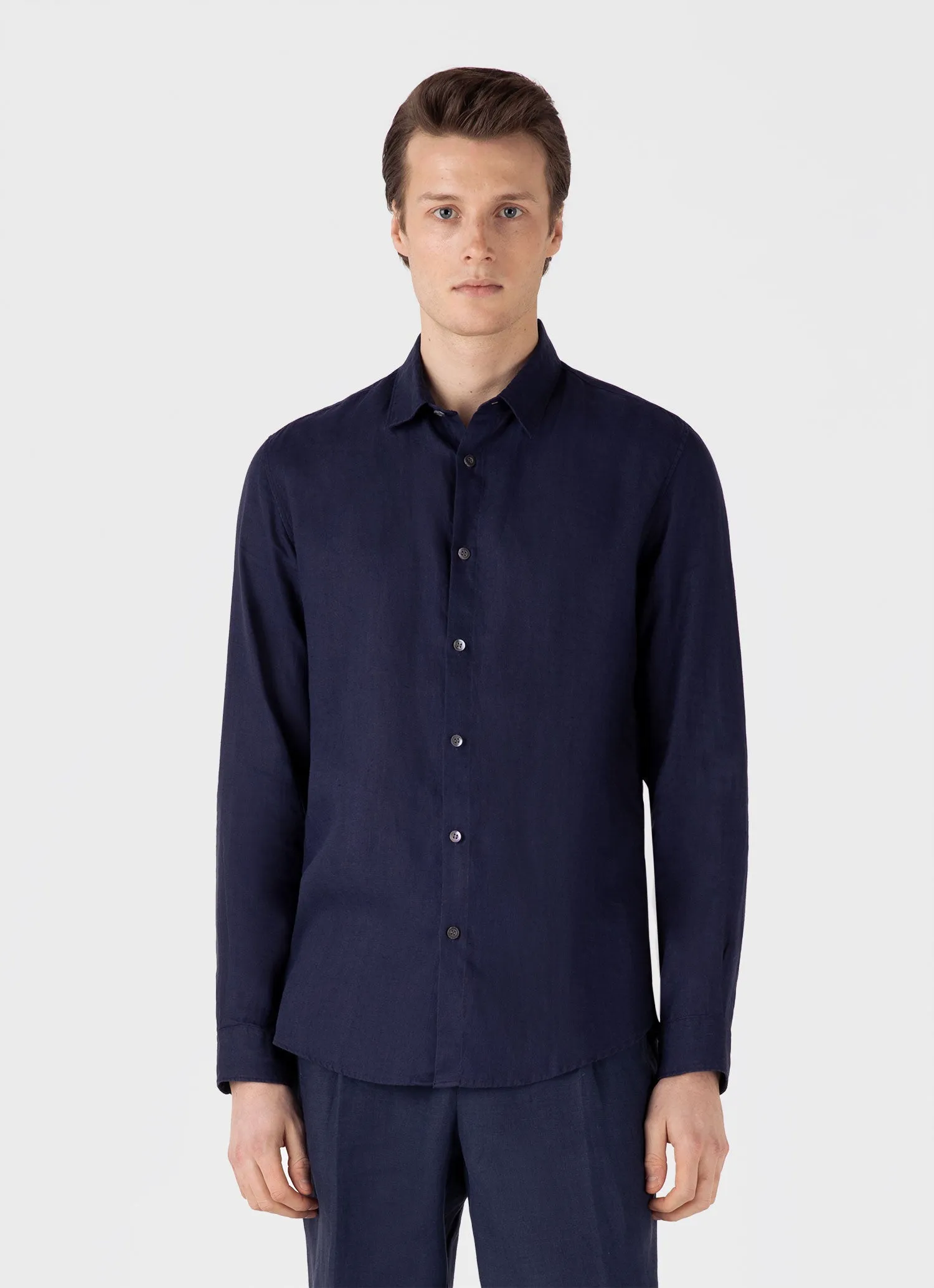 Men's Linen Shirt in Navy sold by Sunspel product image thumbnail 2