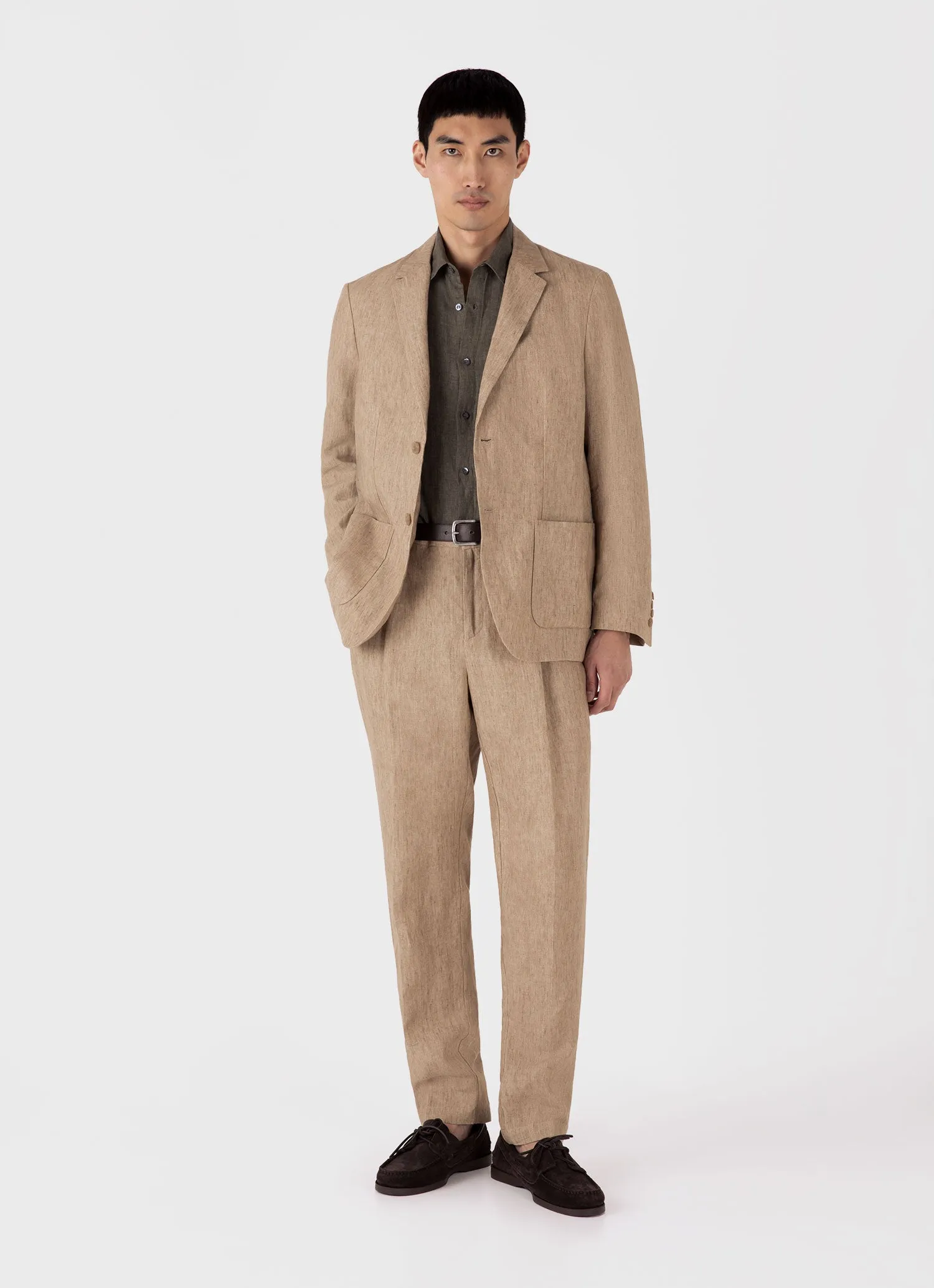 Men's Linen Shirt in Dusk Green sold by Sunspel product image thumbnail 3