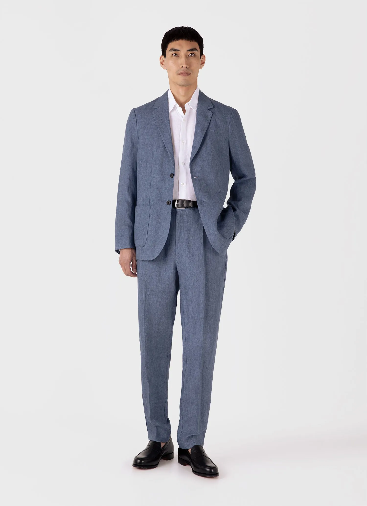 Men's Linen Two-Piece Suit in Soft Denim Melange sold by Sunspel product image thumbnail 2