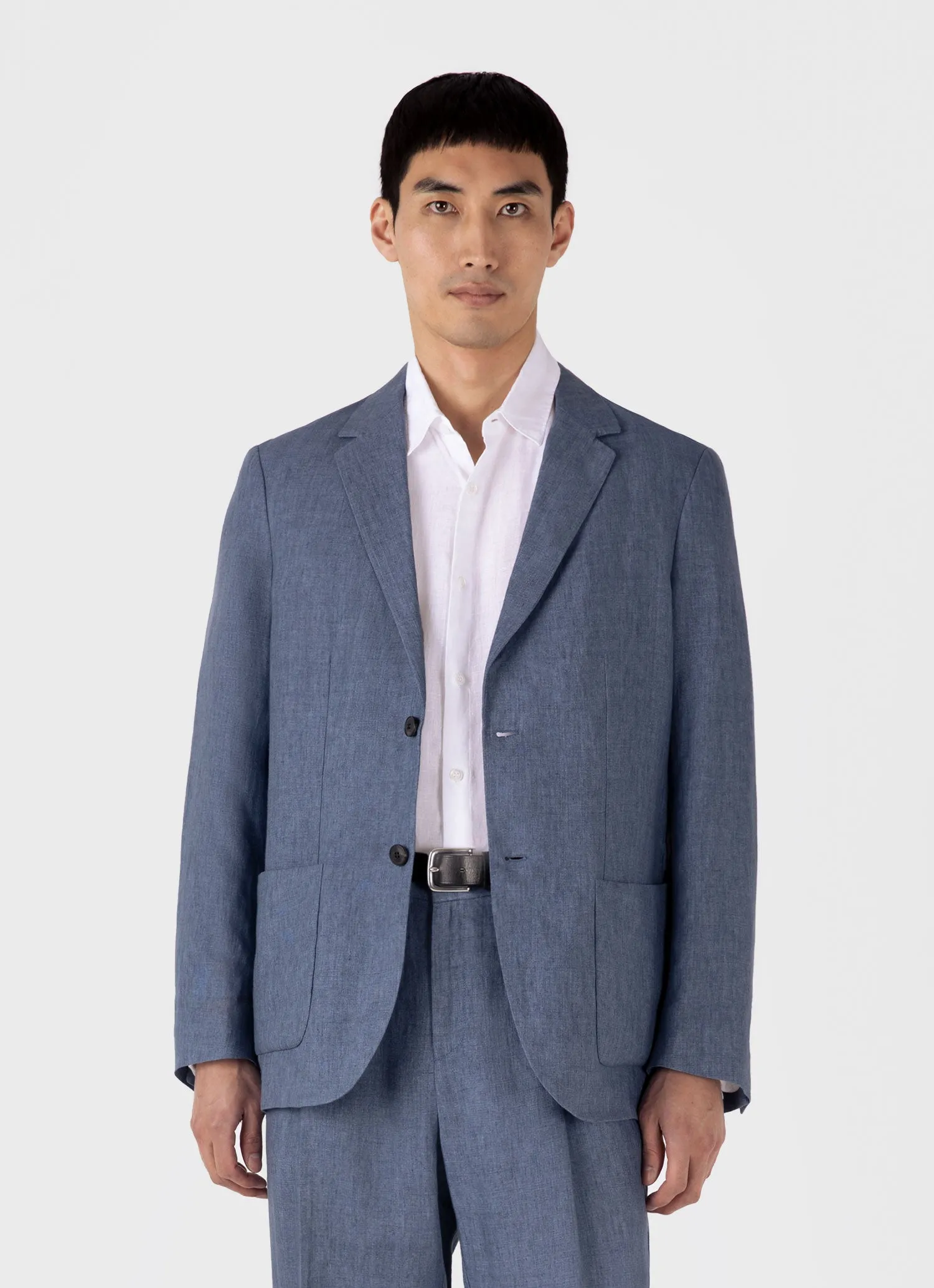 Men's Linen Two-Piece Suit in Soft Denim Melange sold by Sunspel product image thumbnail 3